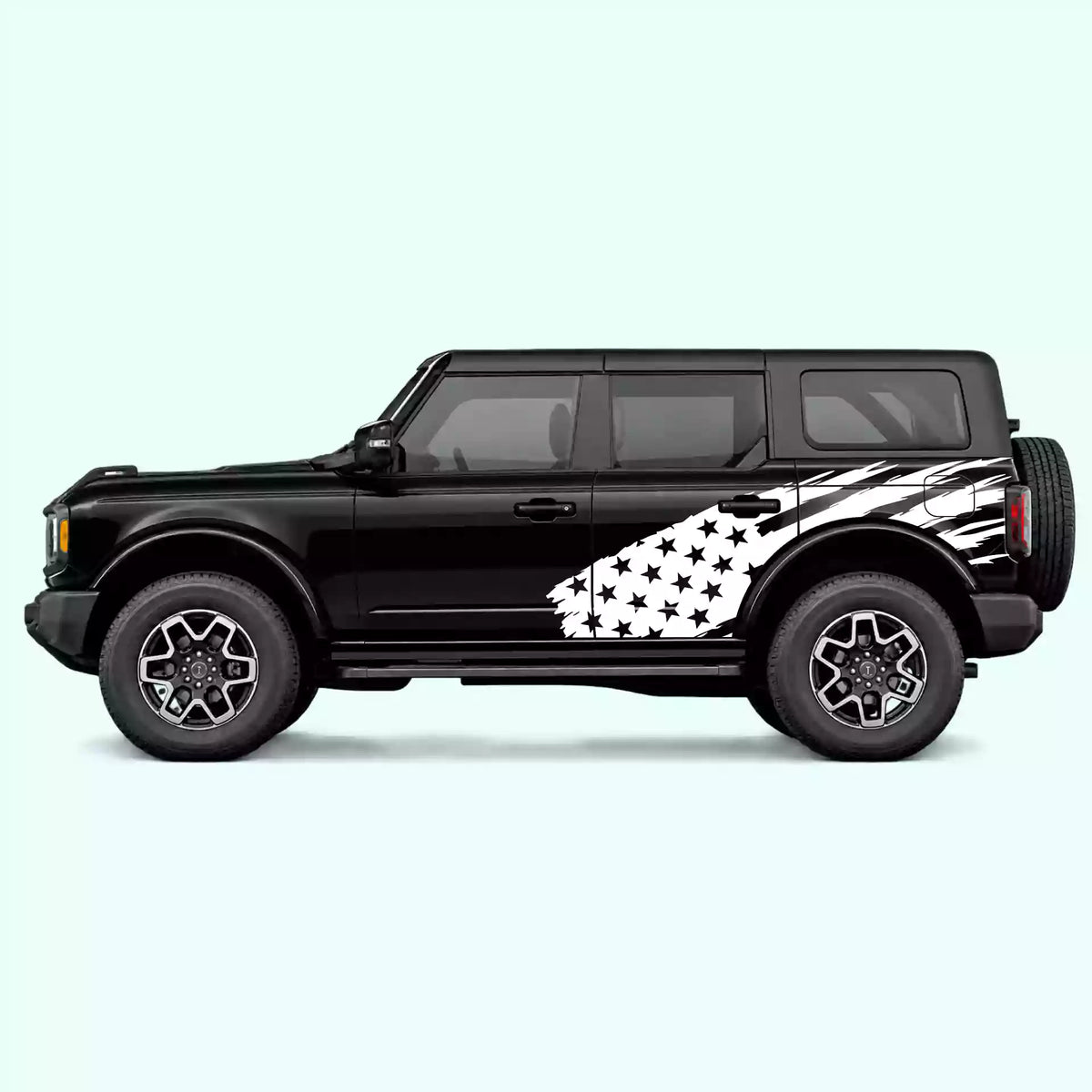 6th Gen Ford Bronco US Flag Side Decals Vinyl Graphics Kit White