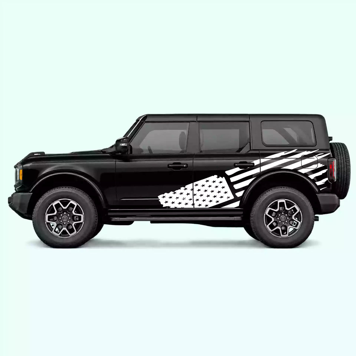 6th Gen Ford Bronco USA Flag Side Decals Vinyl Graphics Kit White