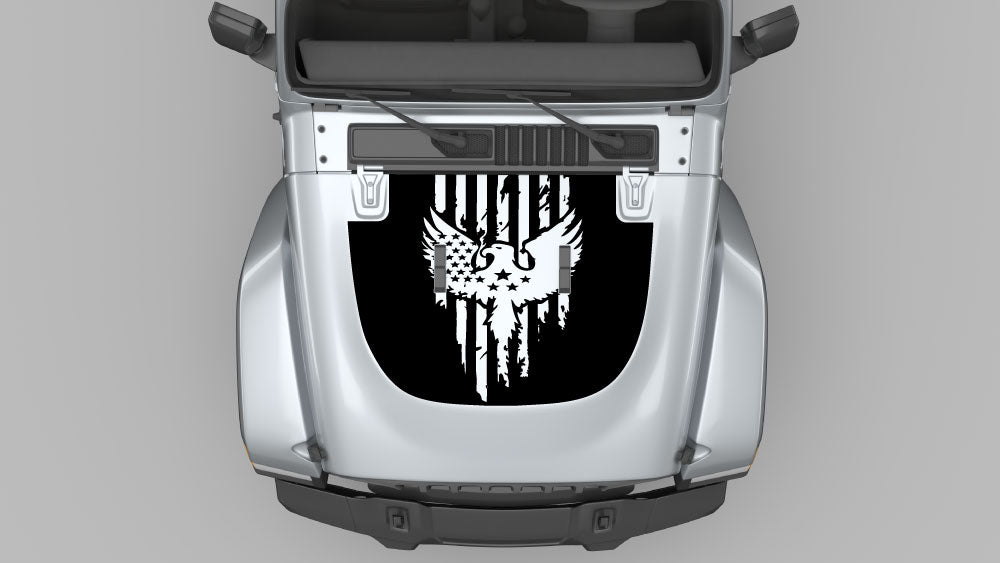 American Eagle Hood Decal graphics kit installed on Jeep Wrangler JL hood