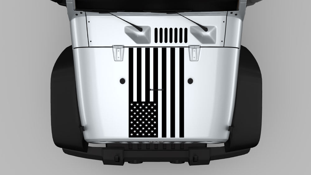 American flag vertical stripe hood decal graphic on Jeep Wrangler JK