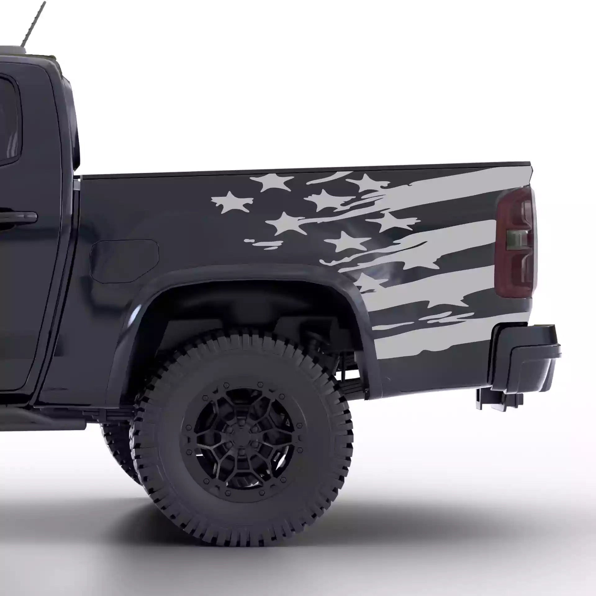 2015-2022 Chevrolet Colorado USA Flag Shred Bed Decals Vinyl Graphics Kit Gray