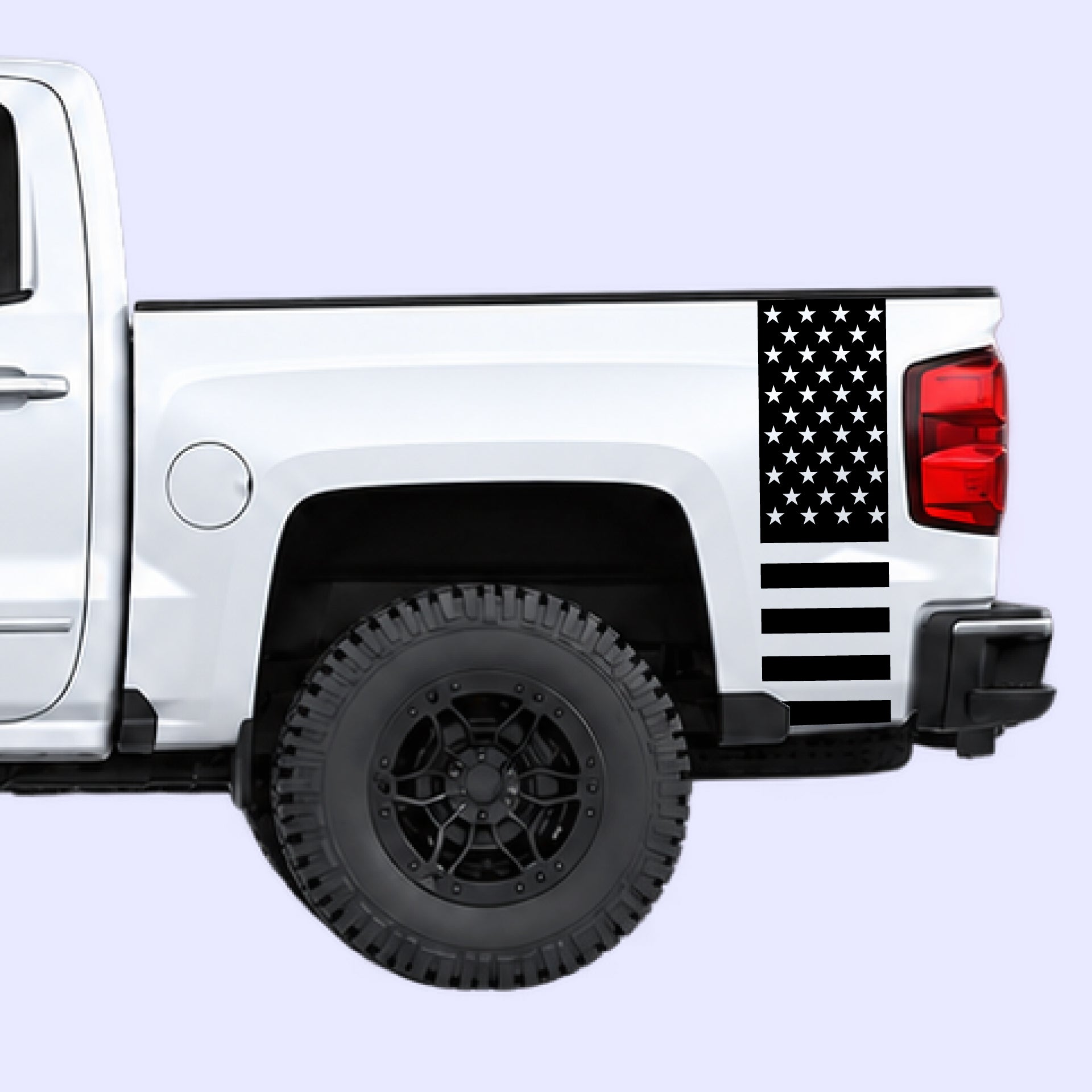 2014-2019 Chevrolet Silverado American Flag Bed Side Stripes Vinyl Graphics Kit Black