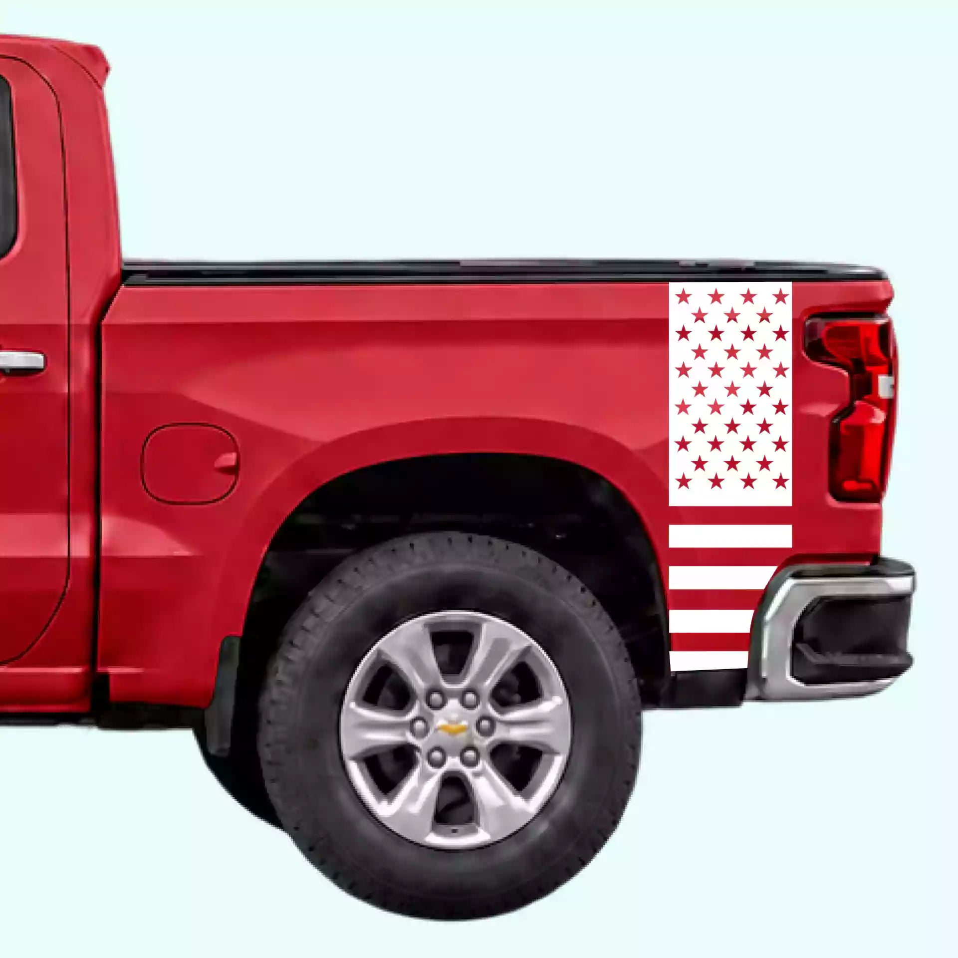 2019-present Chevrolet Silverado American Flag Bed Side Stripes Vinyl Graphics Kit White