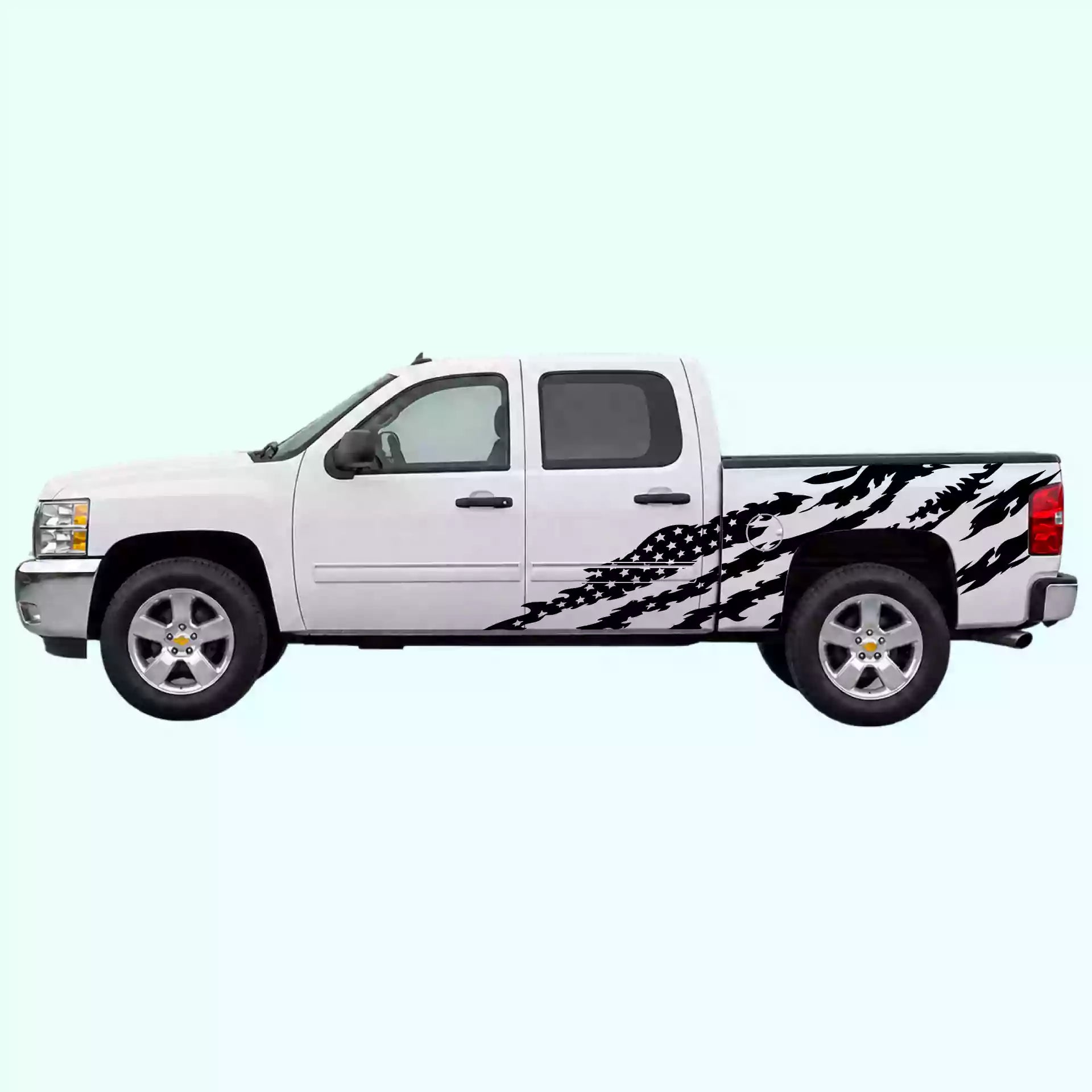 2007-2013 Chevrolet Silverado American Flag Side Decals Vinyl Graphics Kit Black