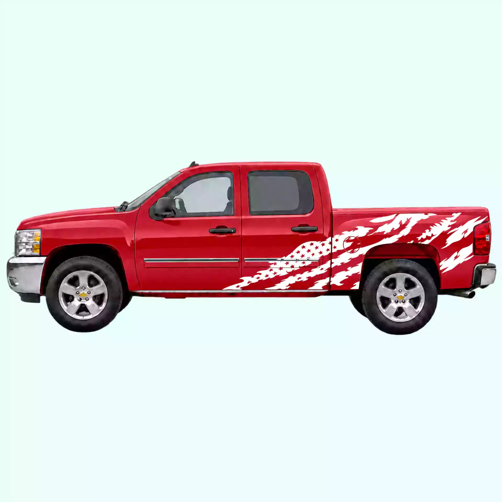 2007-2013 Chevrolet Silverado American Flag Side Decals Vinyl Graphics Kit White