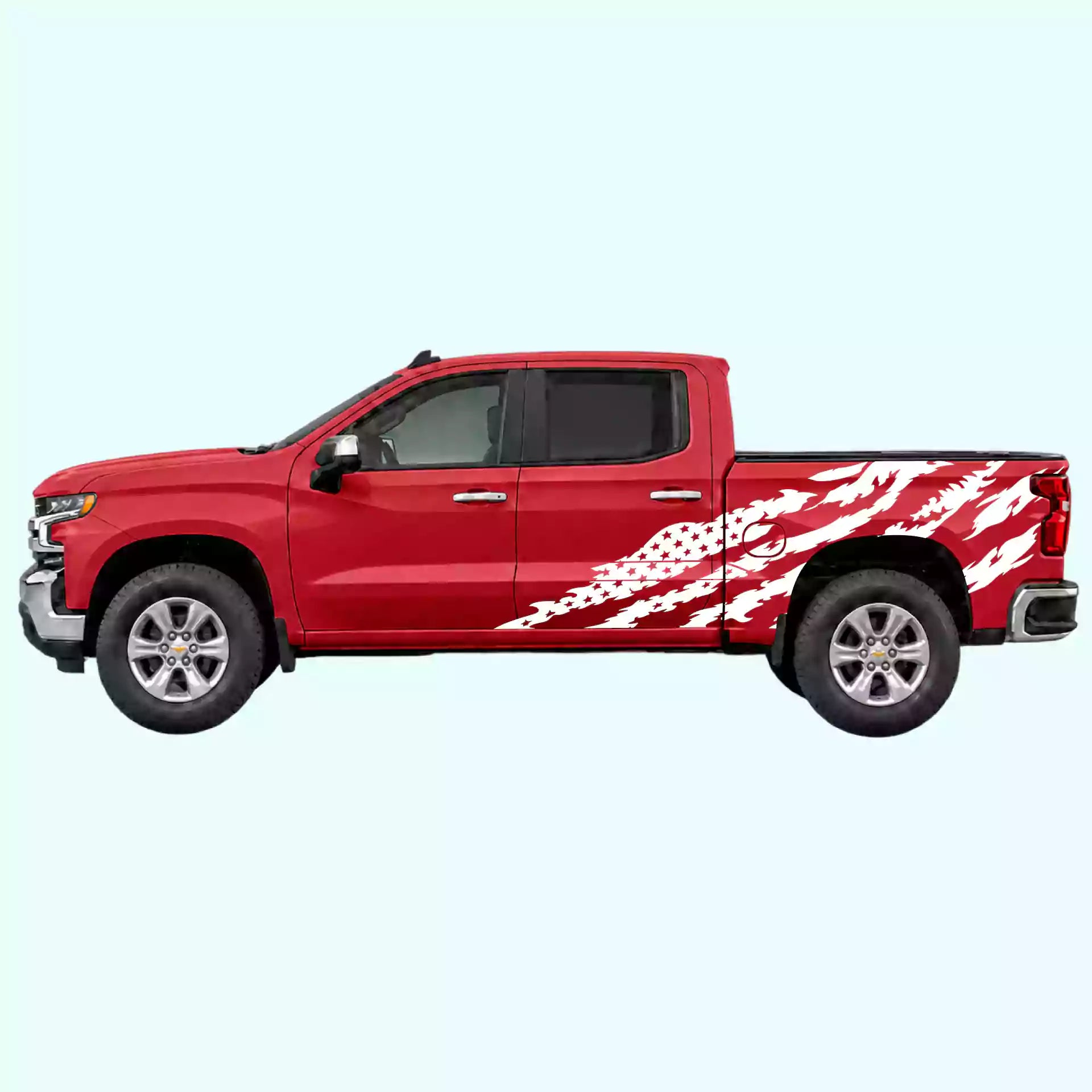2019-present Chevrolet Silverado American Flag Side Decals Vinyl Graphics Kit White