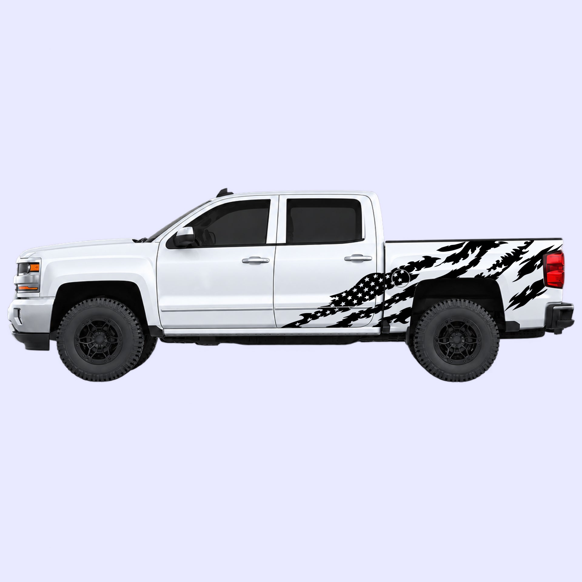 2014-2019 Chevrolet Silverado American Flag Side Decals Vinyl Graphics Kit Black