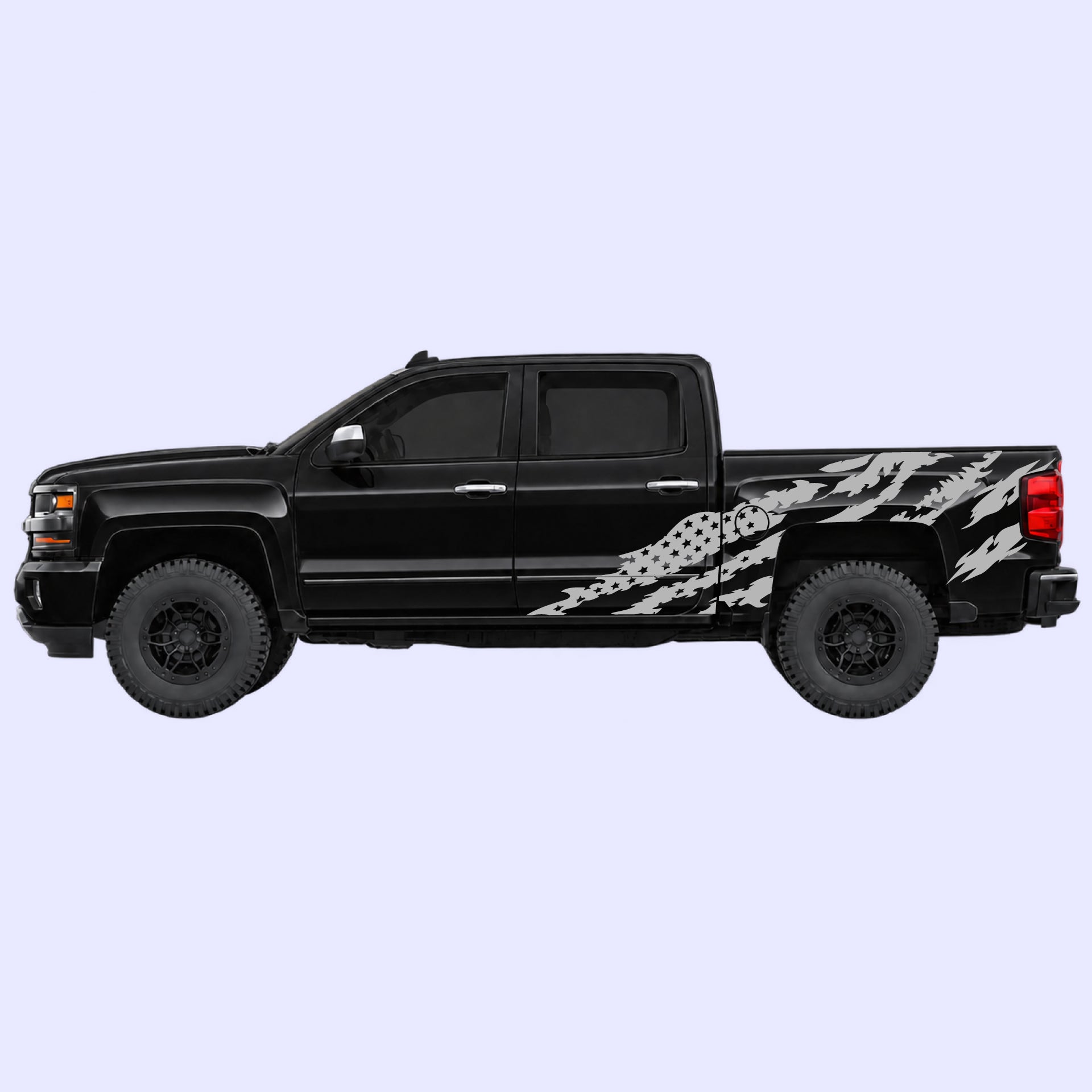 2014-2019 Chevrolet Silverado American Flag Side Decals Vinyl Graphics Kit Gray