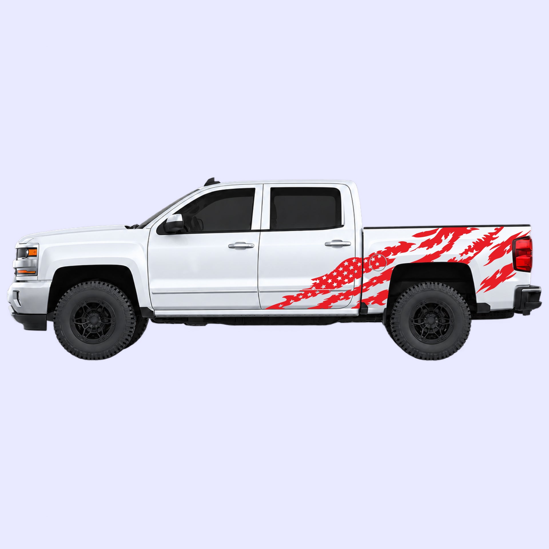 2014-2019 Chevrolet Silverado American Flag Side Decals Vinyl Graphics Kit Red