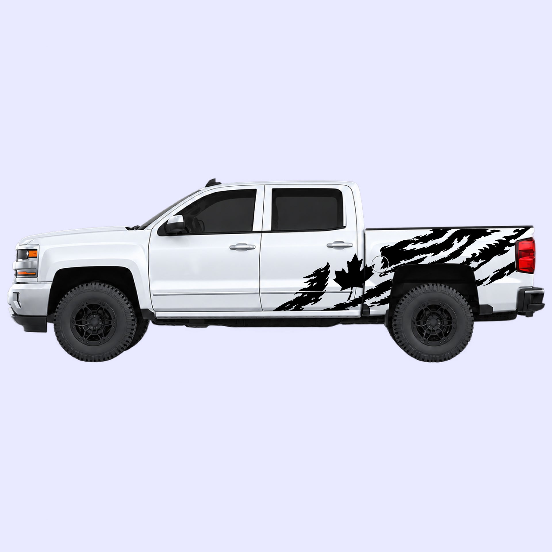 2014-2019 Chevrolet Silverado Canada Flag Side Decals Vinyl Graphics Kit Black