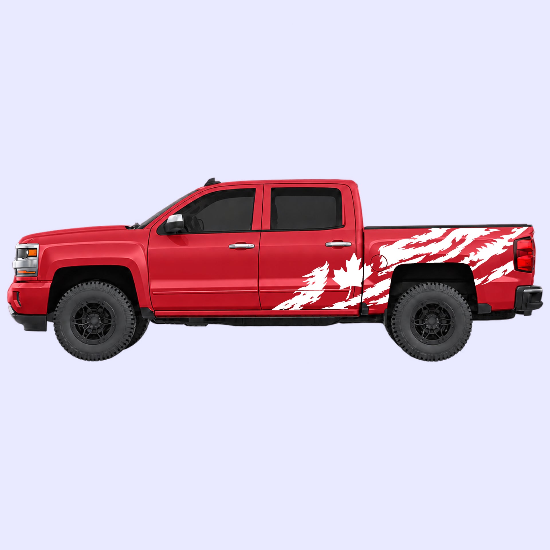 2014-2019 Chevrolet Silverado Canada Flag Side Decals Vinyl Graphics Kit White