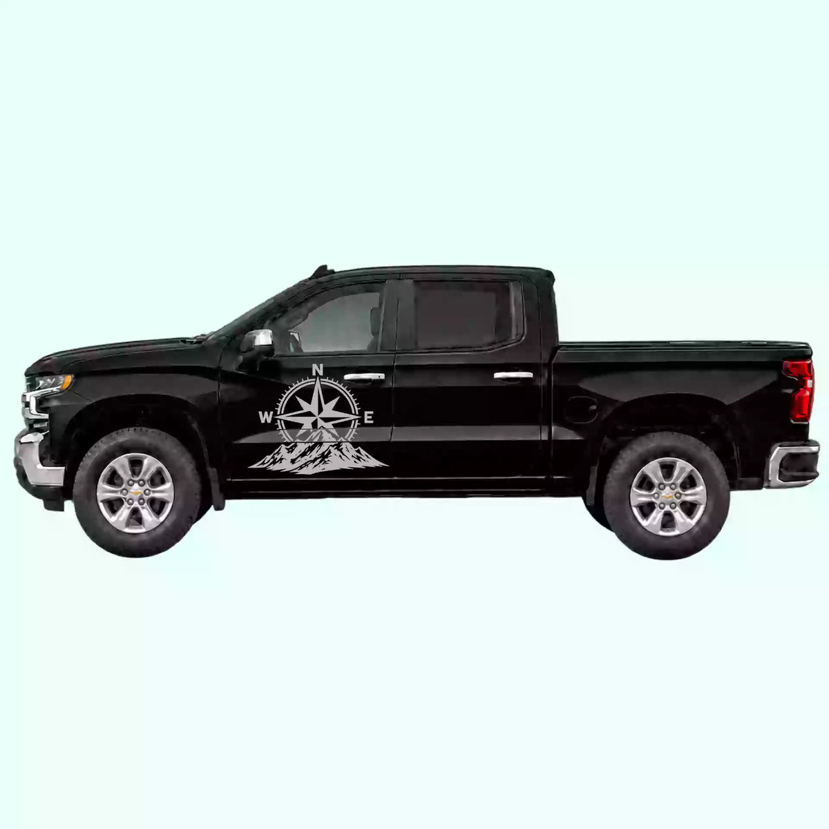 2019-present Chevrolet Silverado Compass Mountains Side Decals Vinyl Graphics Kit Gray