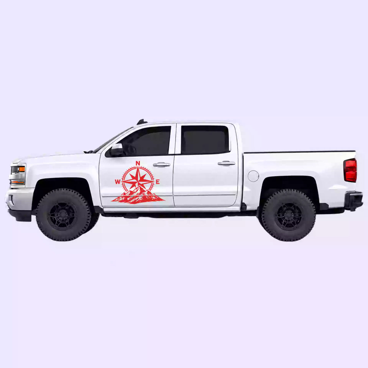 2014-2018 Chevrolet Silverado Compass Mountains Side Decals Vinyl Graphics Kit Red