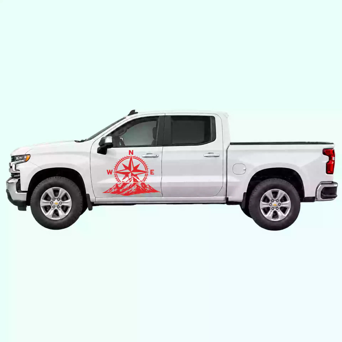 2019-present Chevrolet Silverado Compass Mountains Side Decals Vinyl Graphics Kit Red