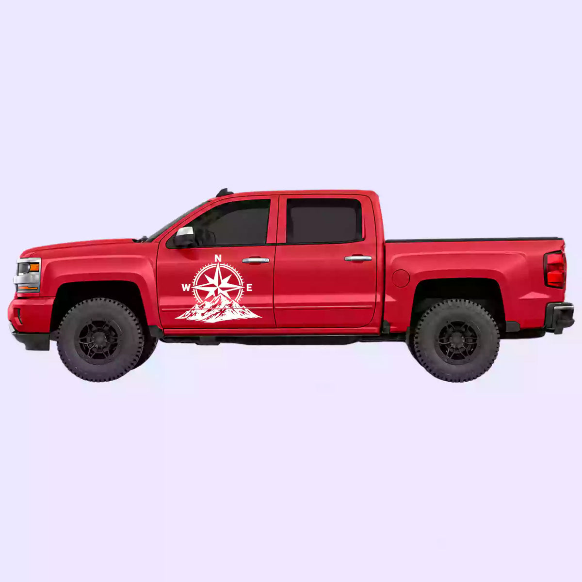 2014-2018 Chevrolet Silverado Compass Mountains Side Decals Vinyl Graphics Kit White