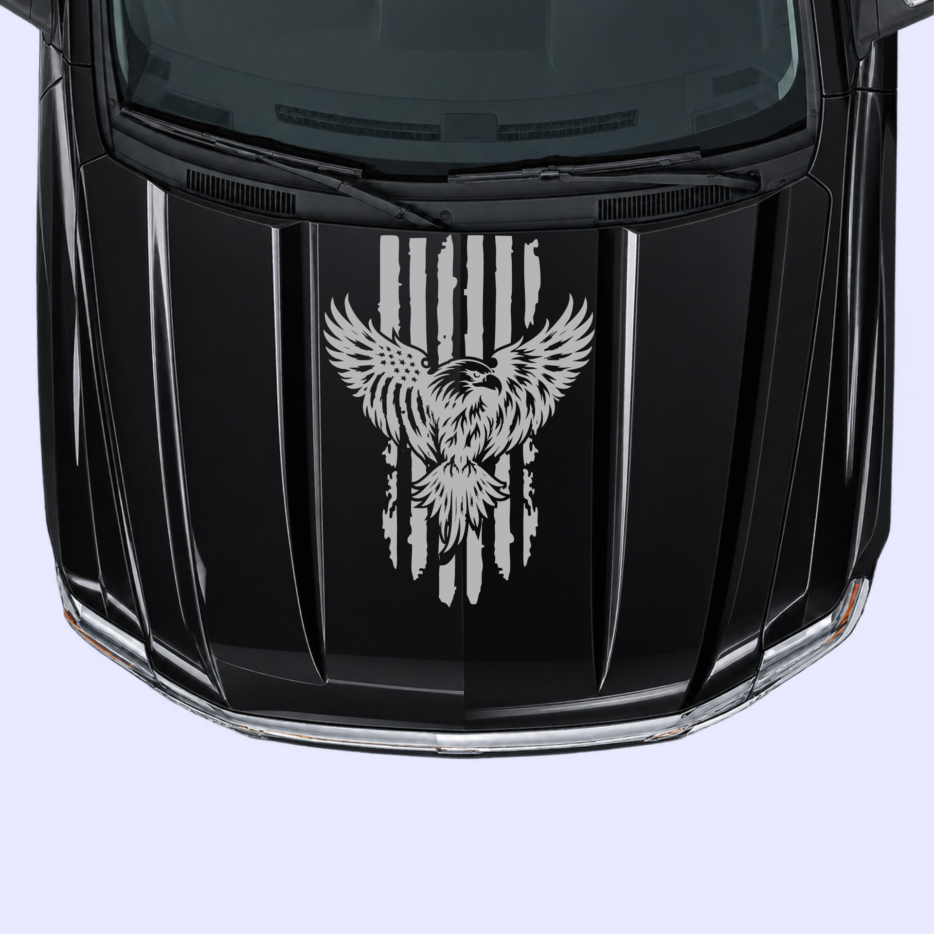 2014-2019 Chevrolet Silverado Eagle USA Flag Hood Decals Vinyl Graphics Kit Gray