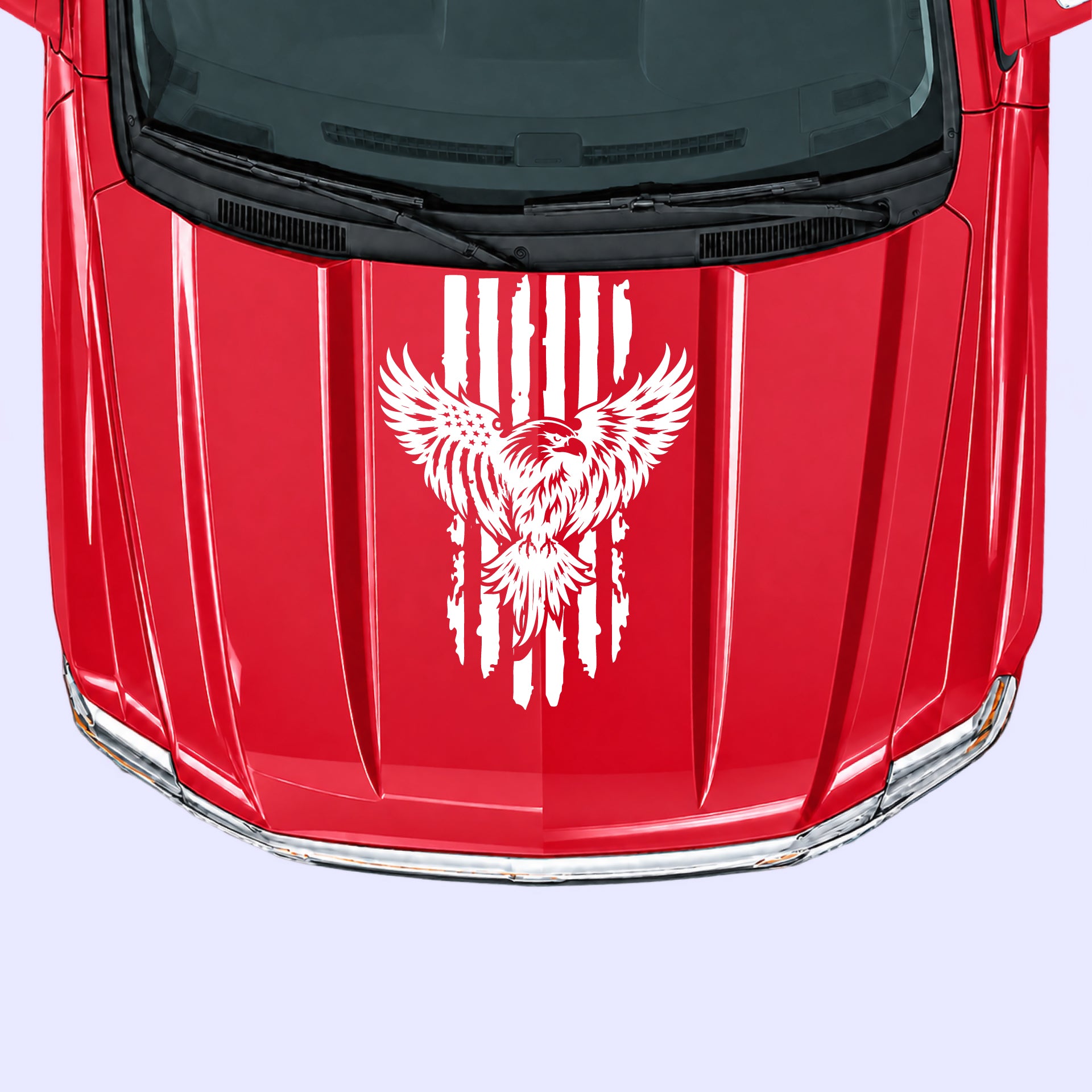 2014-2019 Chevrolet Silverado Eagle USA Flag Hood Decals Vinyl Graphics Kit White
