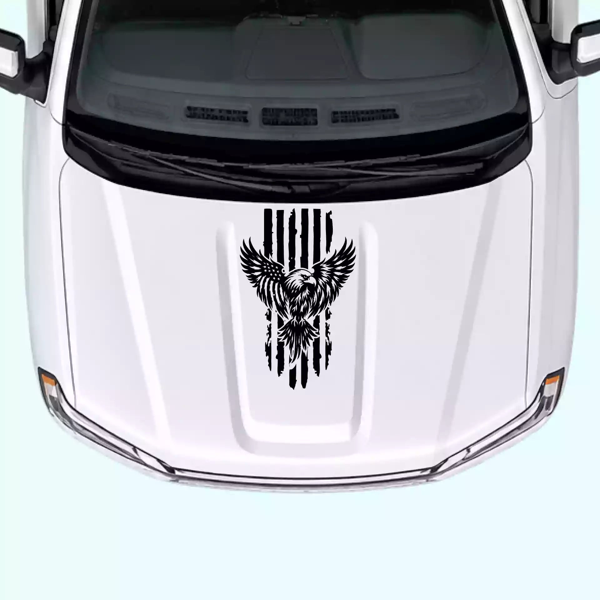 2019-present Chevrolet Silverado Eagle USA Flag Hood Decals Vinyl Graphics Kit Black