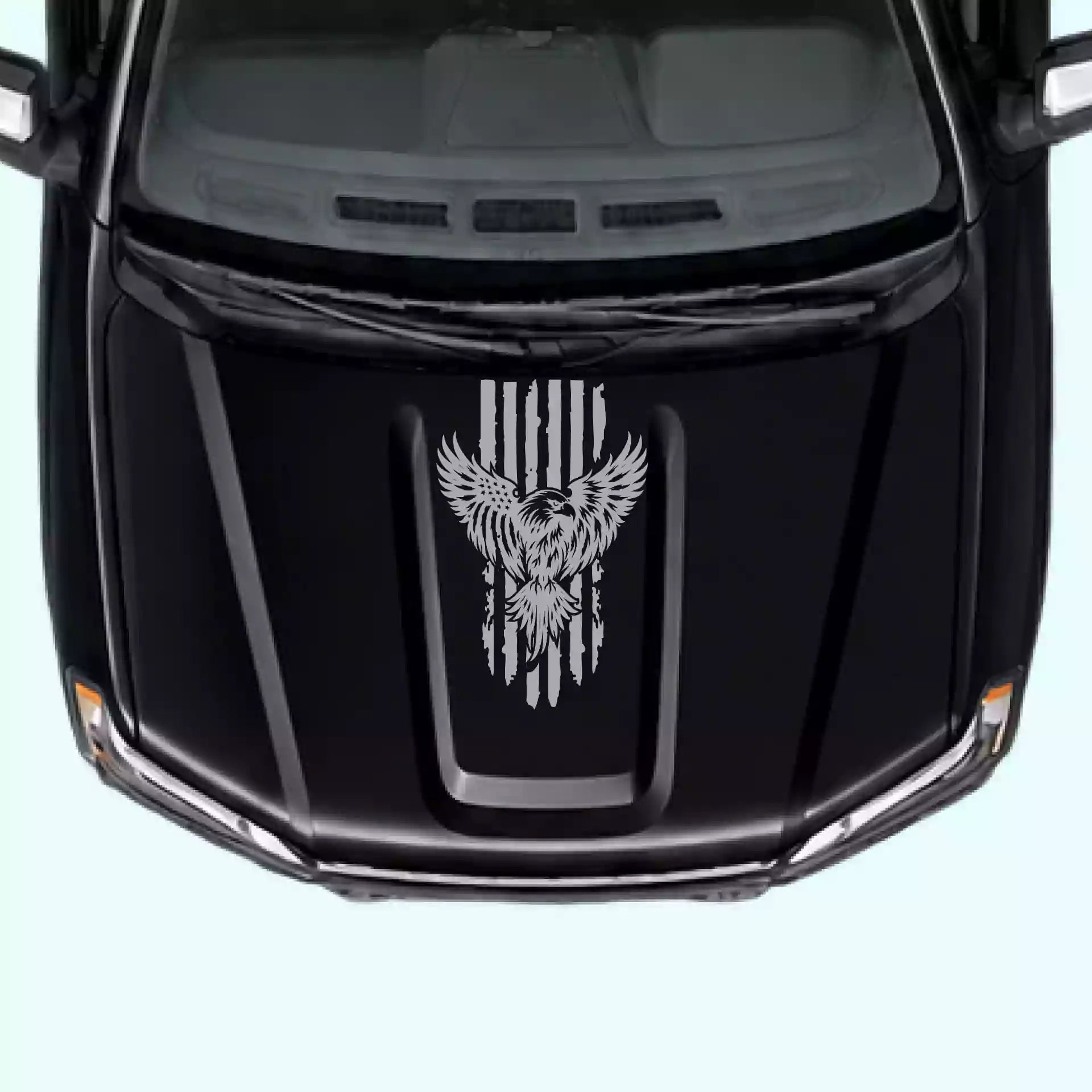2019-present Chevrolet Silverado Eagle USA Flag Hood Decals Vinyl Graphics Kit Gray