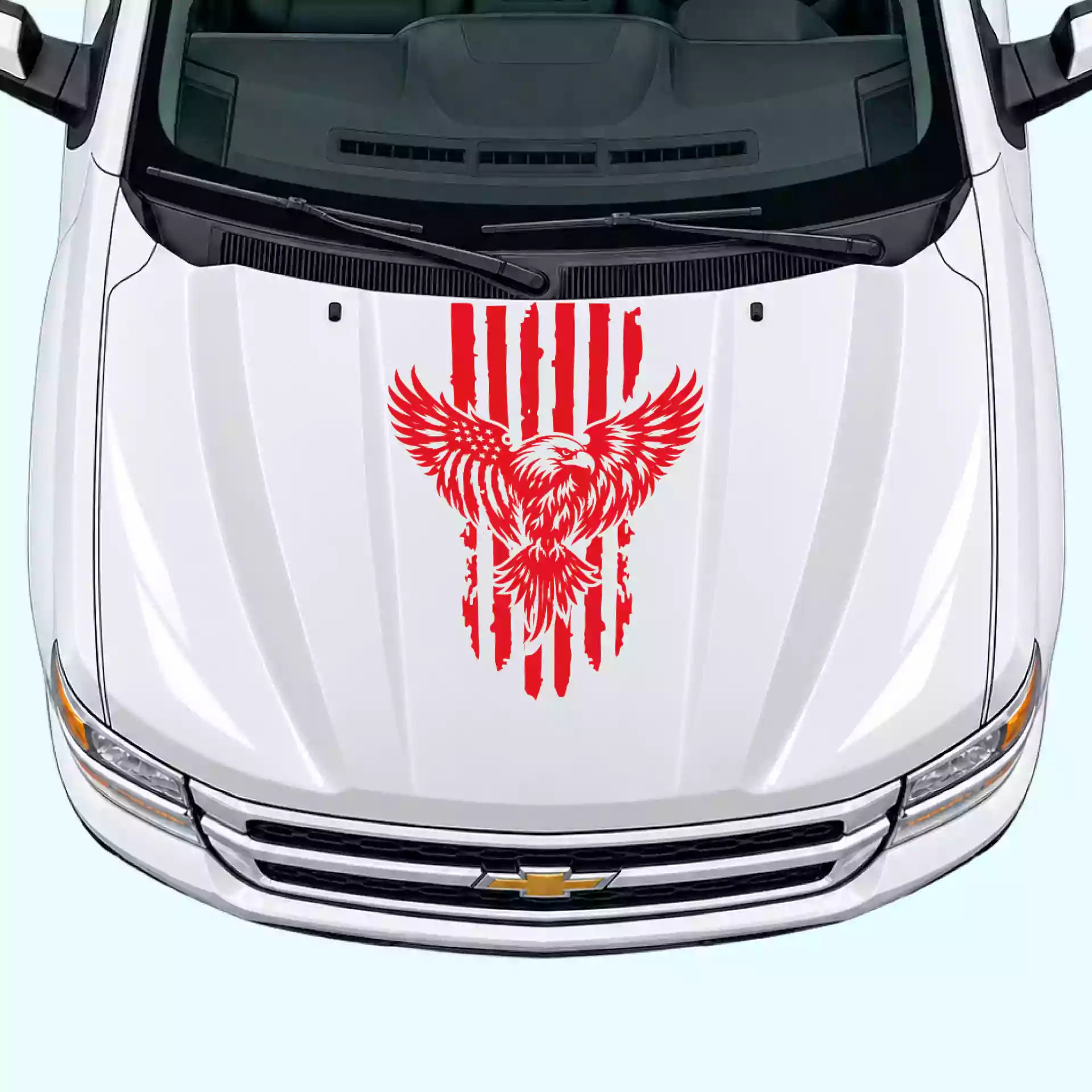 2007-2013 Chevrolet Silverado Eagle USA Flag Hood Decals Vinyl Graphics Kit Red