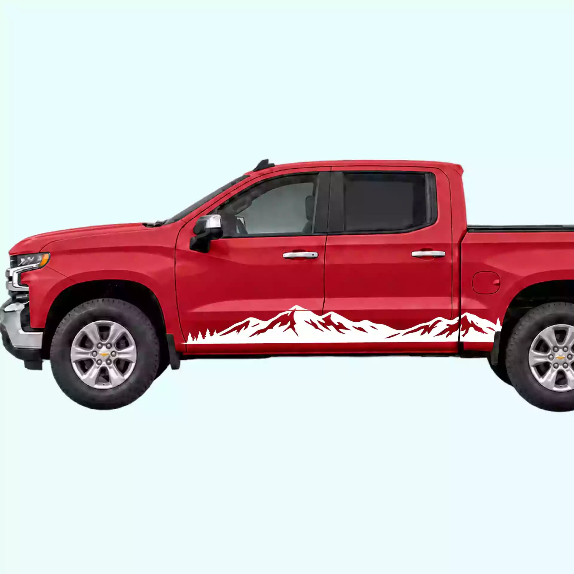 2019-present Chevrolet Silverado Mountain Range Rocker Stripes Vinyl Graphics Kit White
