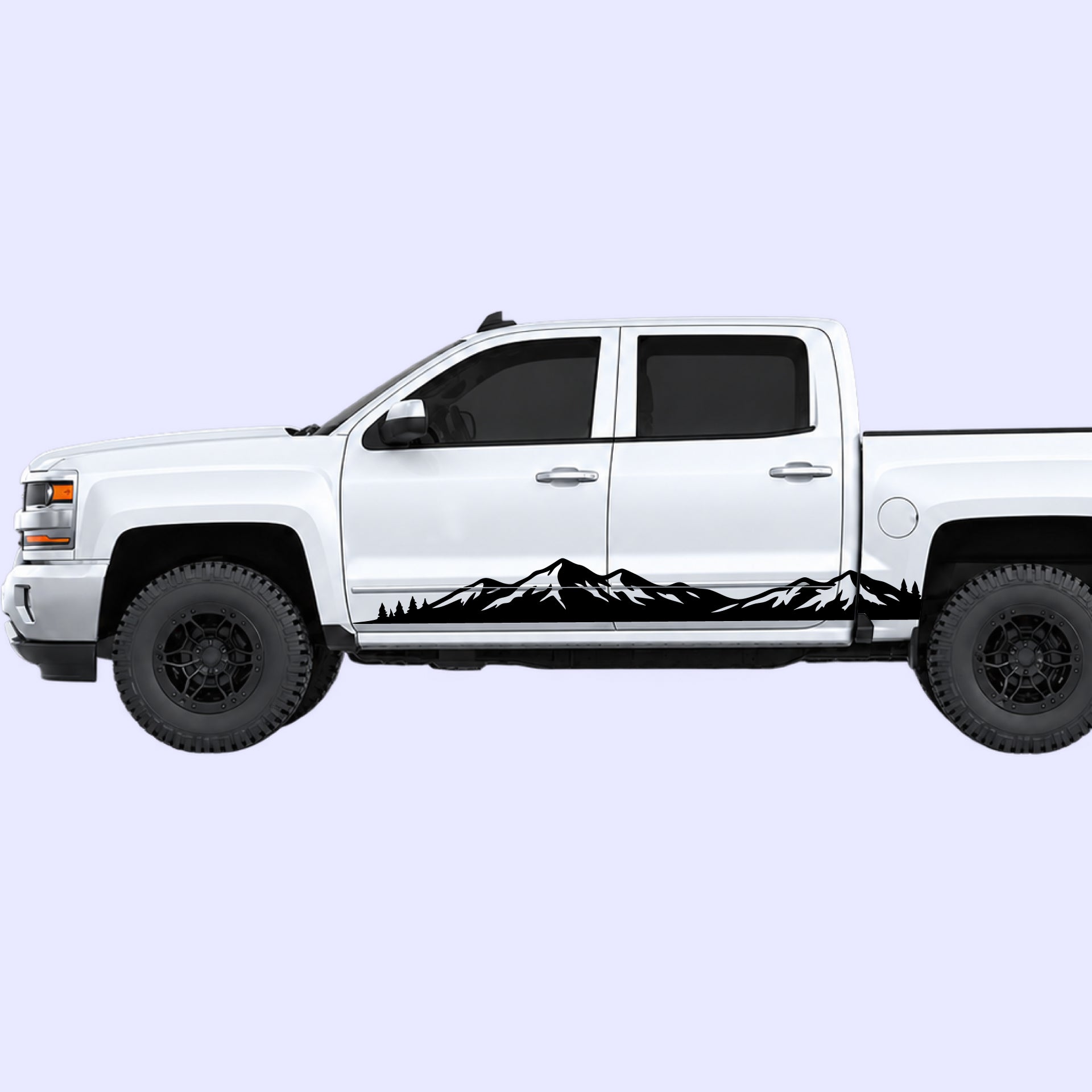 2014-2019 Chevrolet Silverado Mountain Range Rocker Stripes Vinyl Graphics Kit Black
