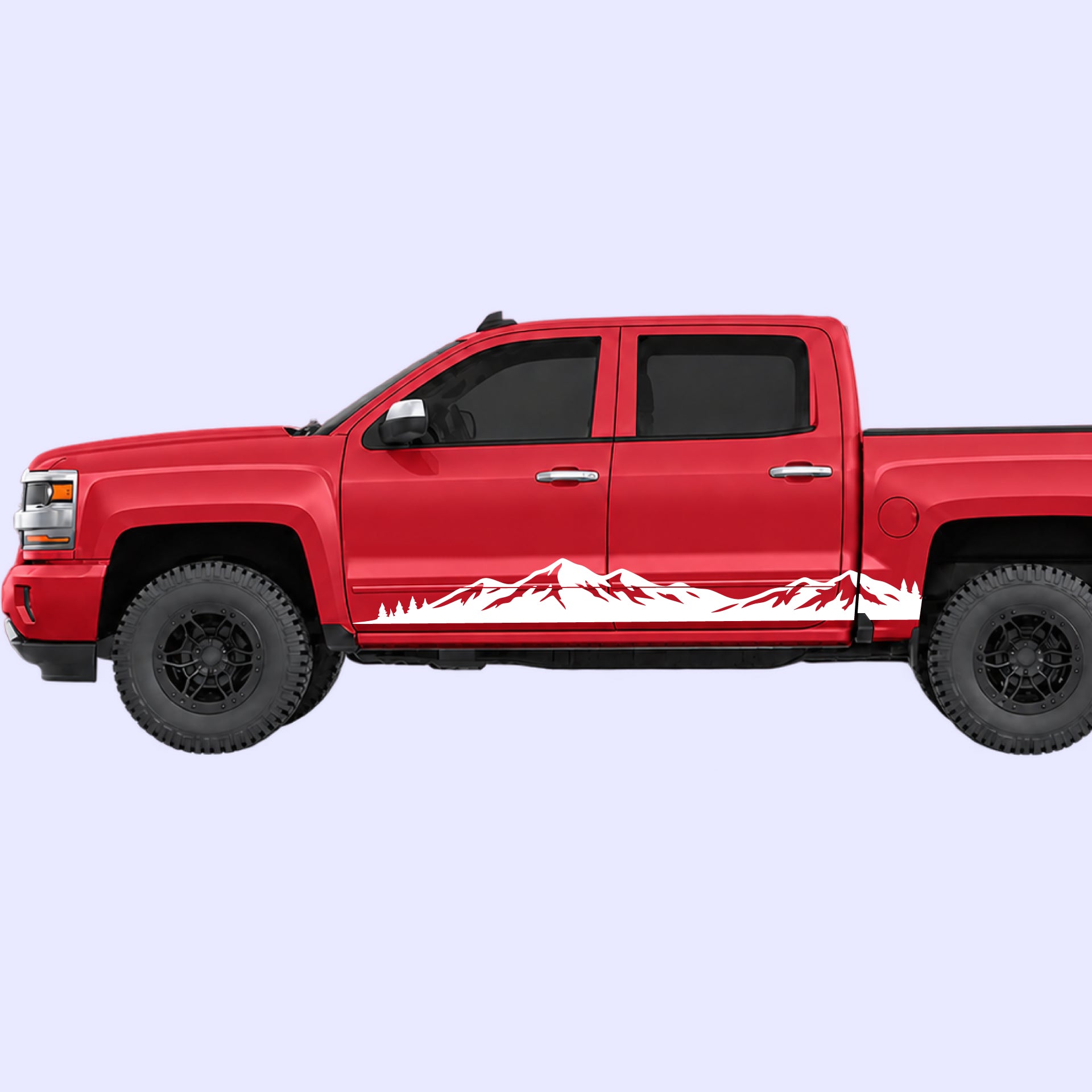 2014-2019 Chevrolet Silverado Mountain Range Rocker Stripes Vinyl Graphics Kit White