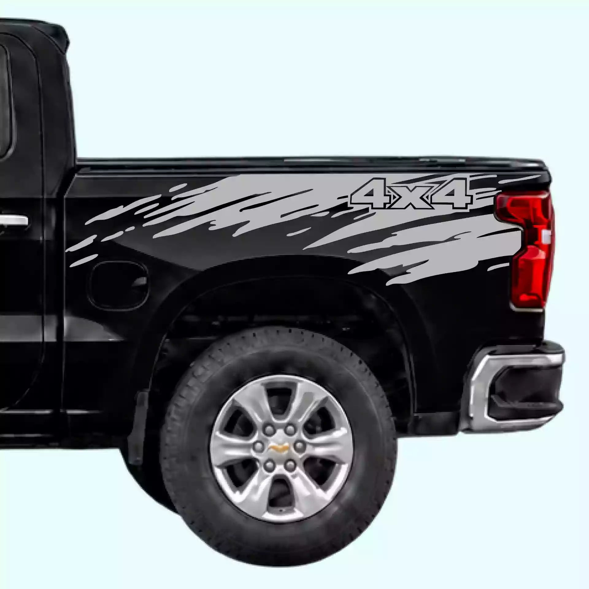 2019-present Chevrolet Silverado Mud Splash 4x4 Bed Decals Vinyl Graphics Kit Gray