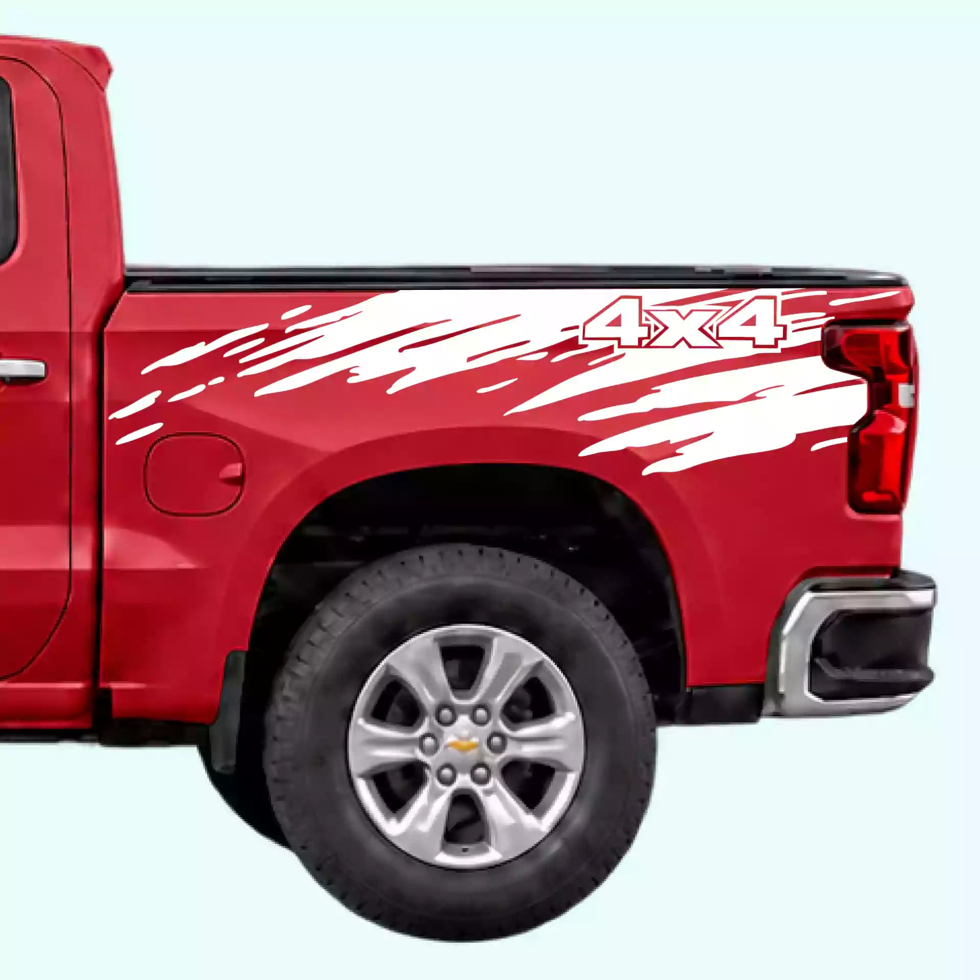 2019-present Chevrolet Silverado Mud Splash 4x4 Bed Decals Vinyl Graphics Kit White