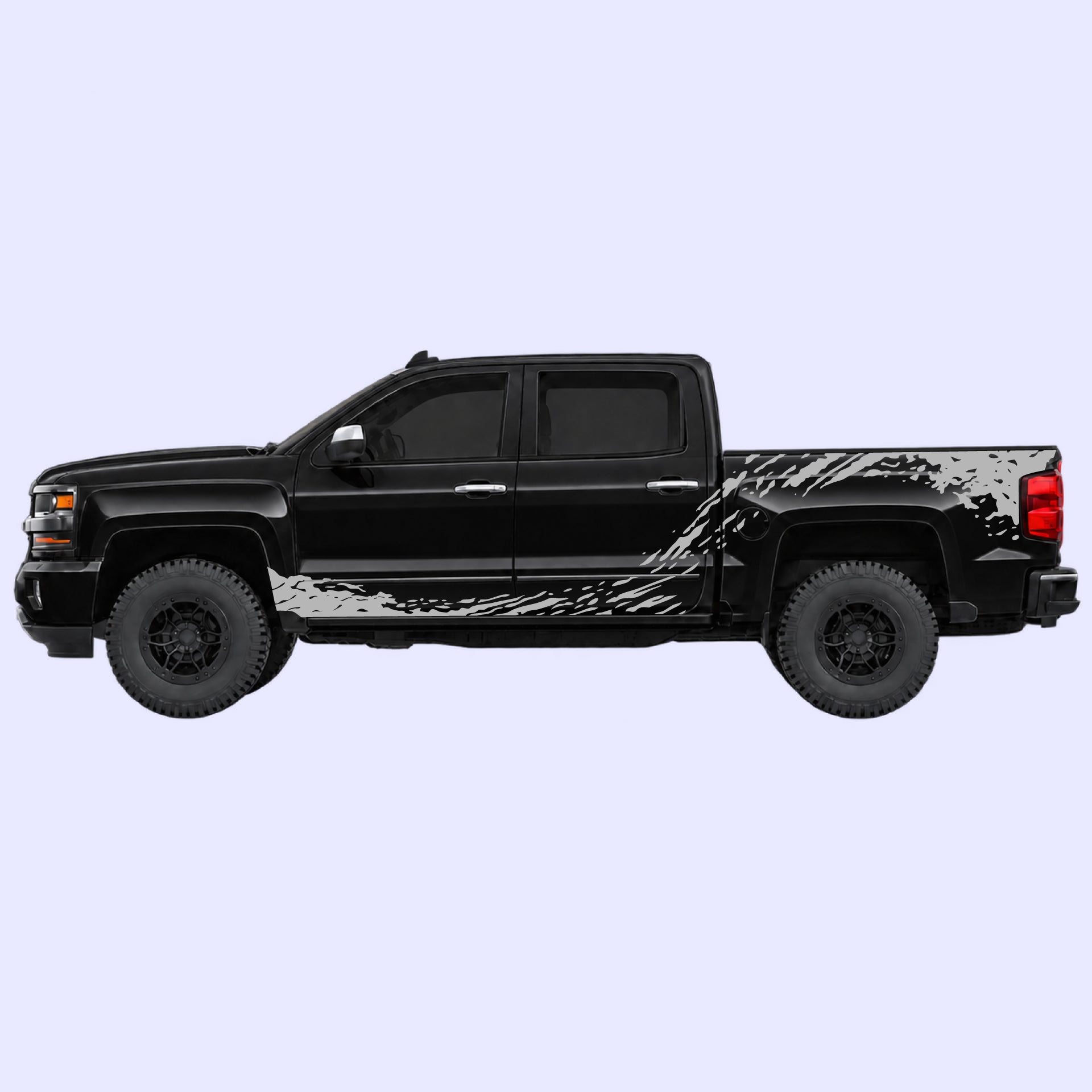 2014-2019 Chevrolet Silverado Mud Splash Rocker & Bed Decals Vinyl Graphics Kit Gray