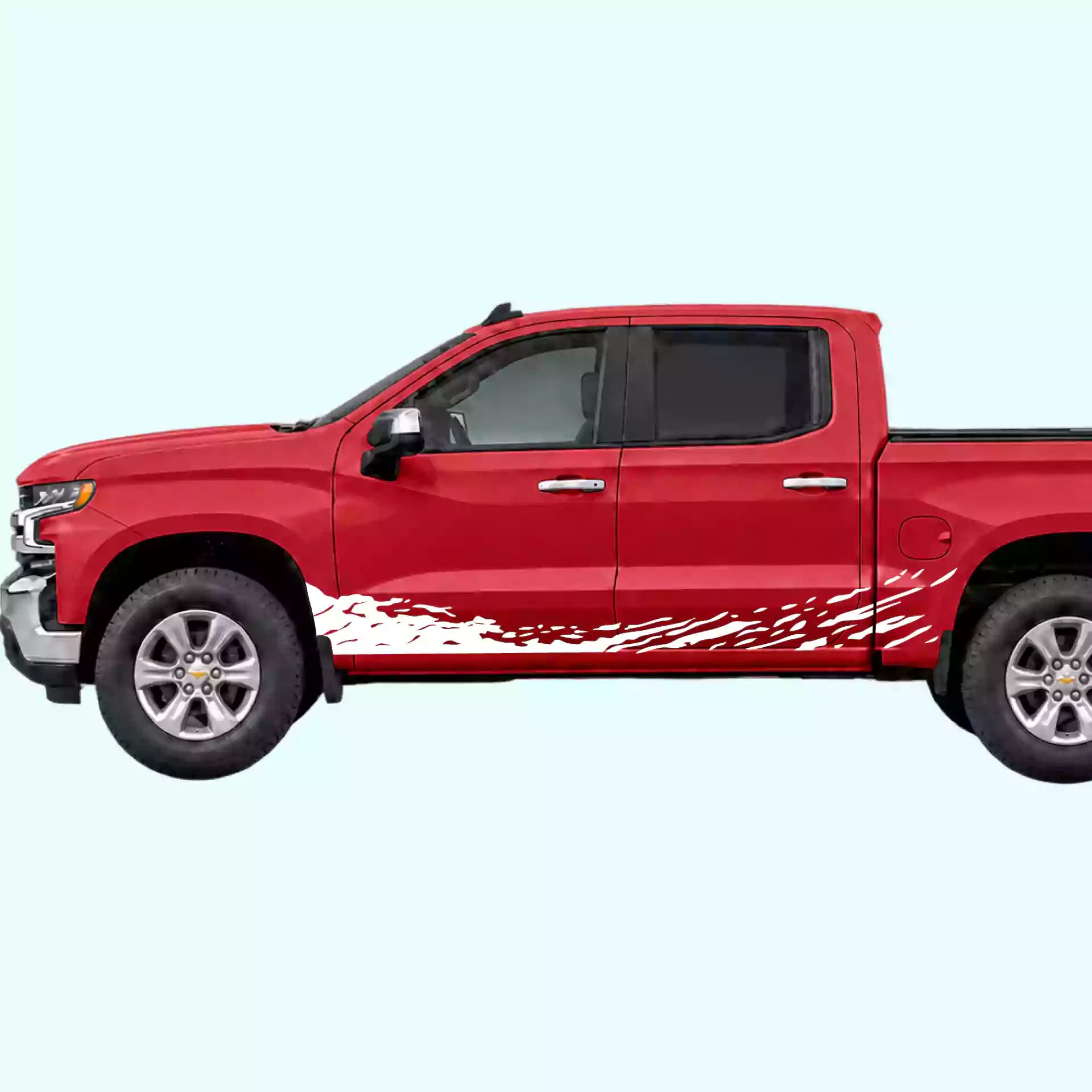 2019-present Chevrolet Silverado Mud Splash Rocker Stripes Vinyl Graphics Kit White
