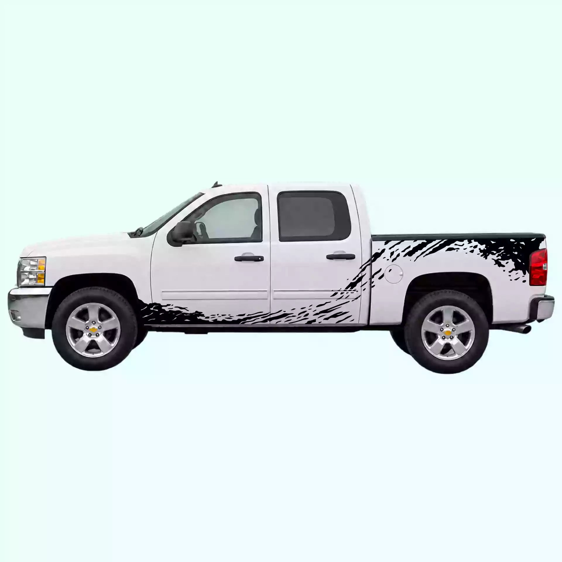 2007-2013 Chevrolet Silverado Mud Splash Rocker & Bed Decals Vinyl Graphics Kit Black