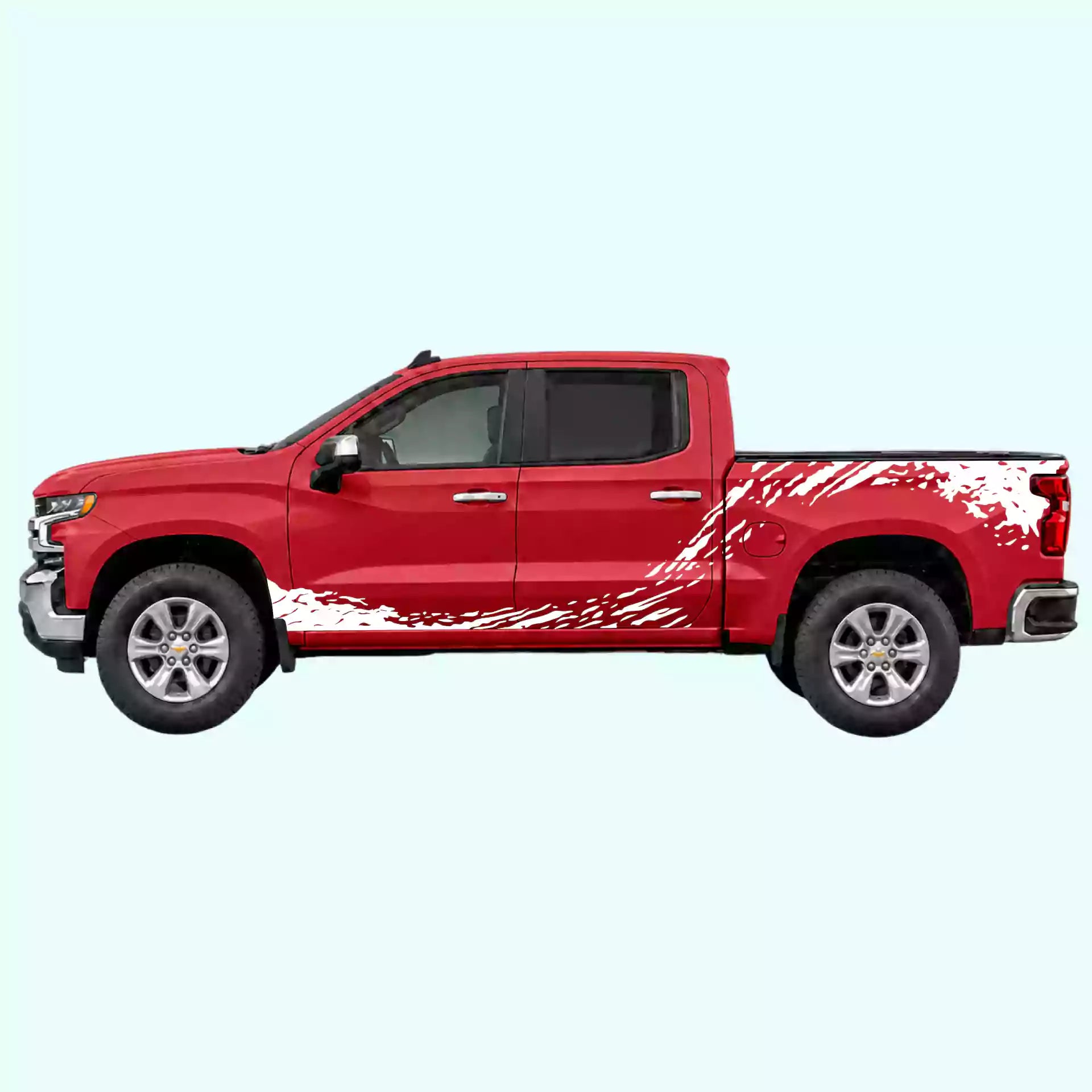 2019-present Chevrolet Silverado Mud Splash Rocker & Bed Decals Vinyl Graphics Kit White