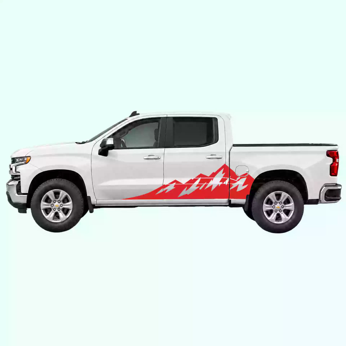 2019-present Chevrolet Silverado Peak Mountain Side Decals Vinyl Graphics Kit Red