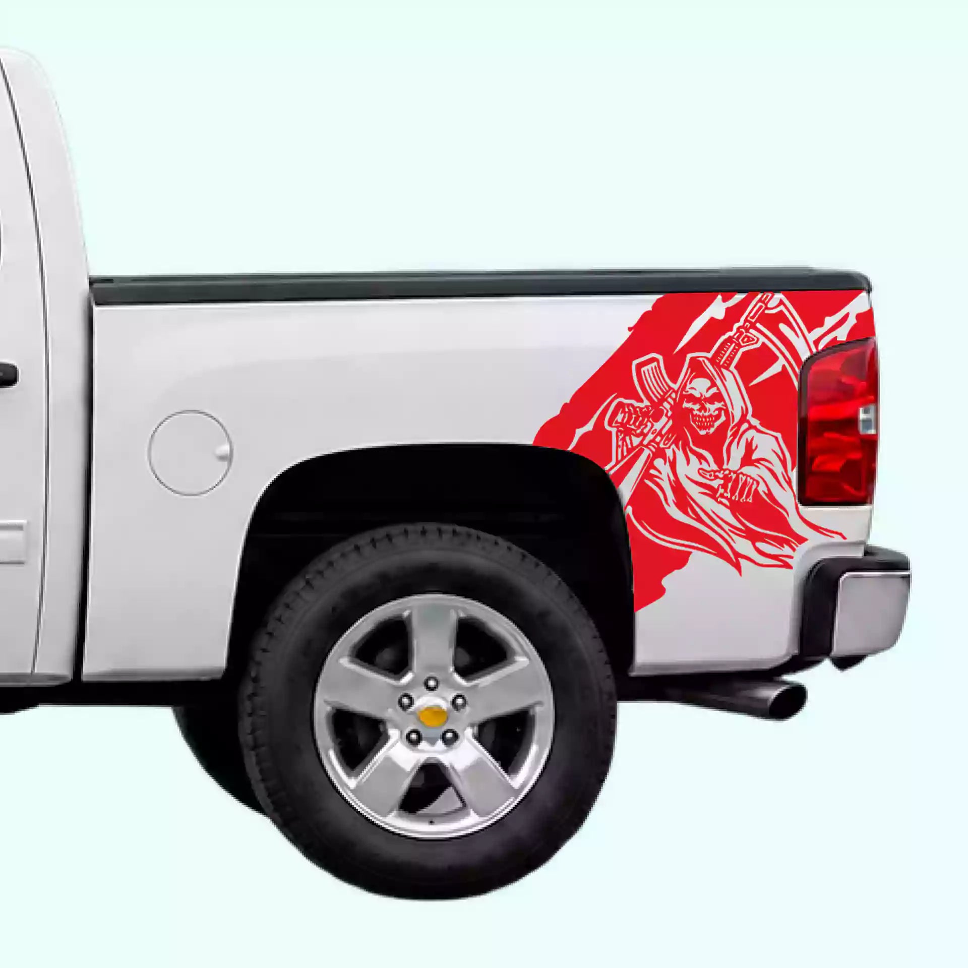 2007-2013 Chevrolet Silverado Reaper Bed Decals Vinyl Graphics Kit Red