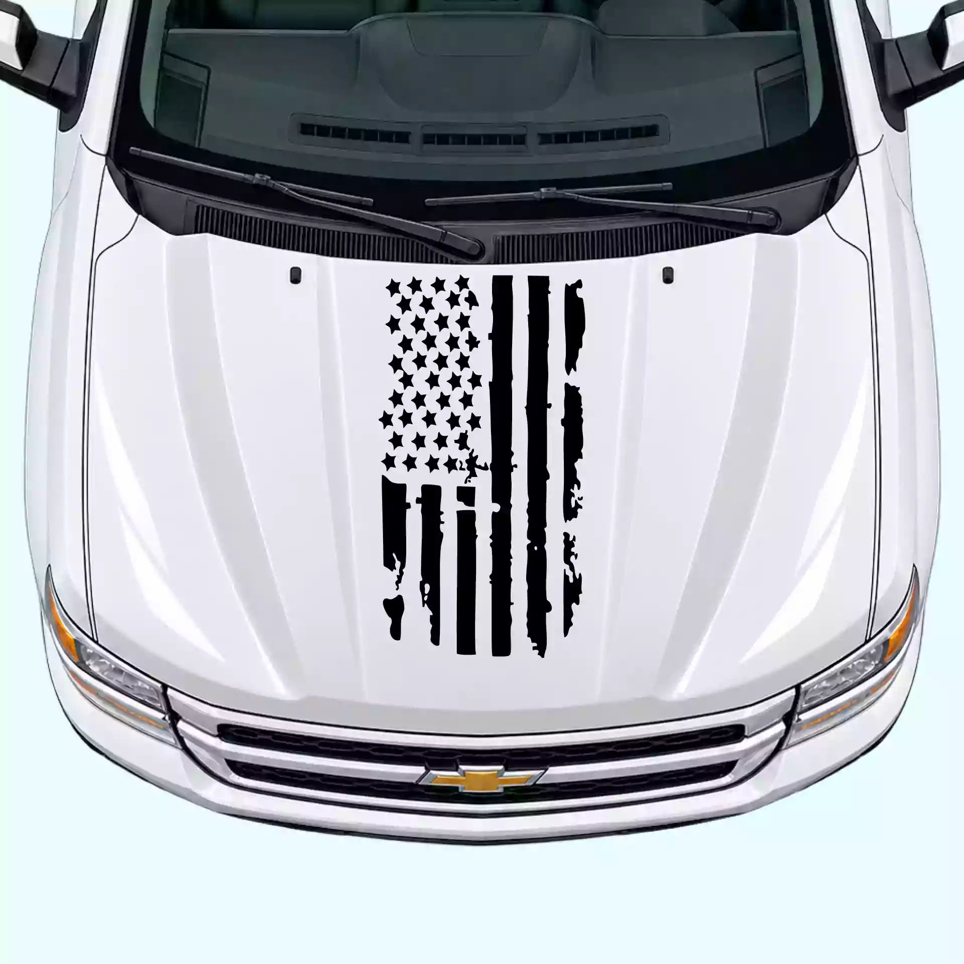 2007-2013 Chevrolet Silverado Shred American Flag Hood Decals Vinyl Graphics Kit Black