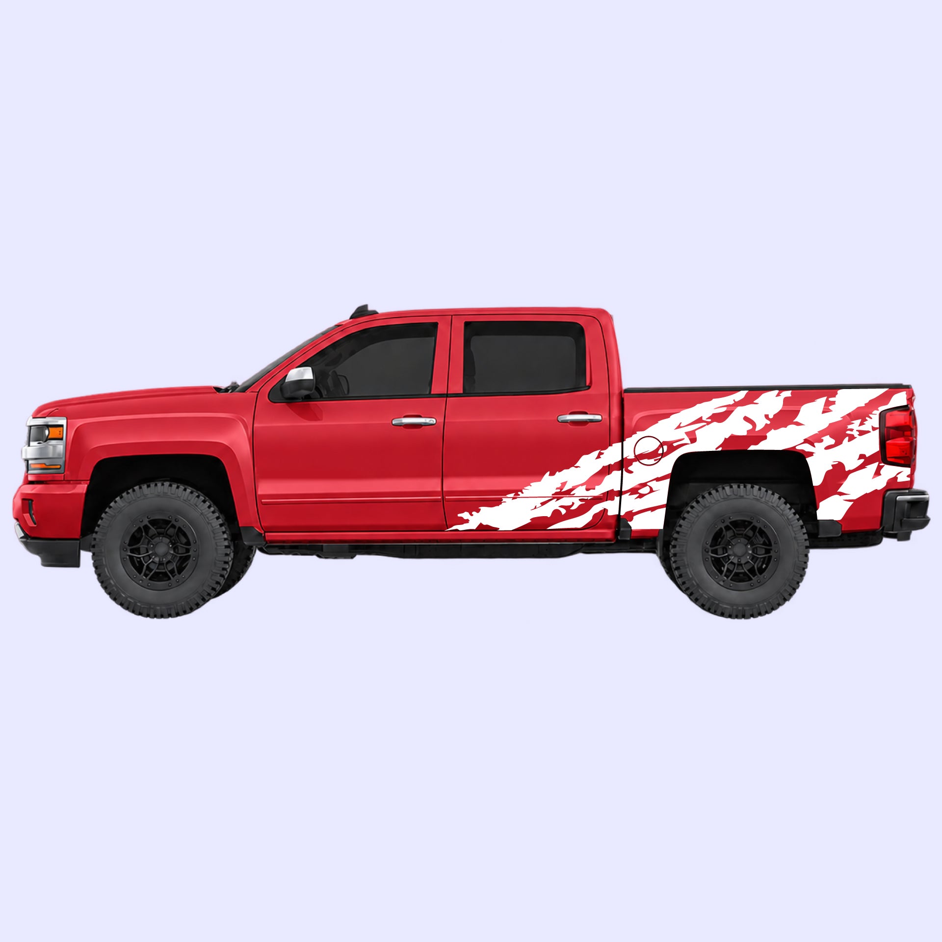 2014-2019 Chevrolet Silverado Shred Side Decals Vinyl Graphics Kit White