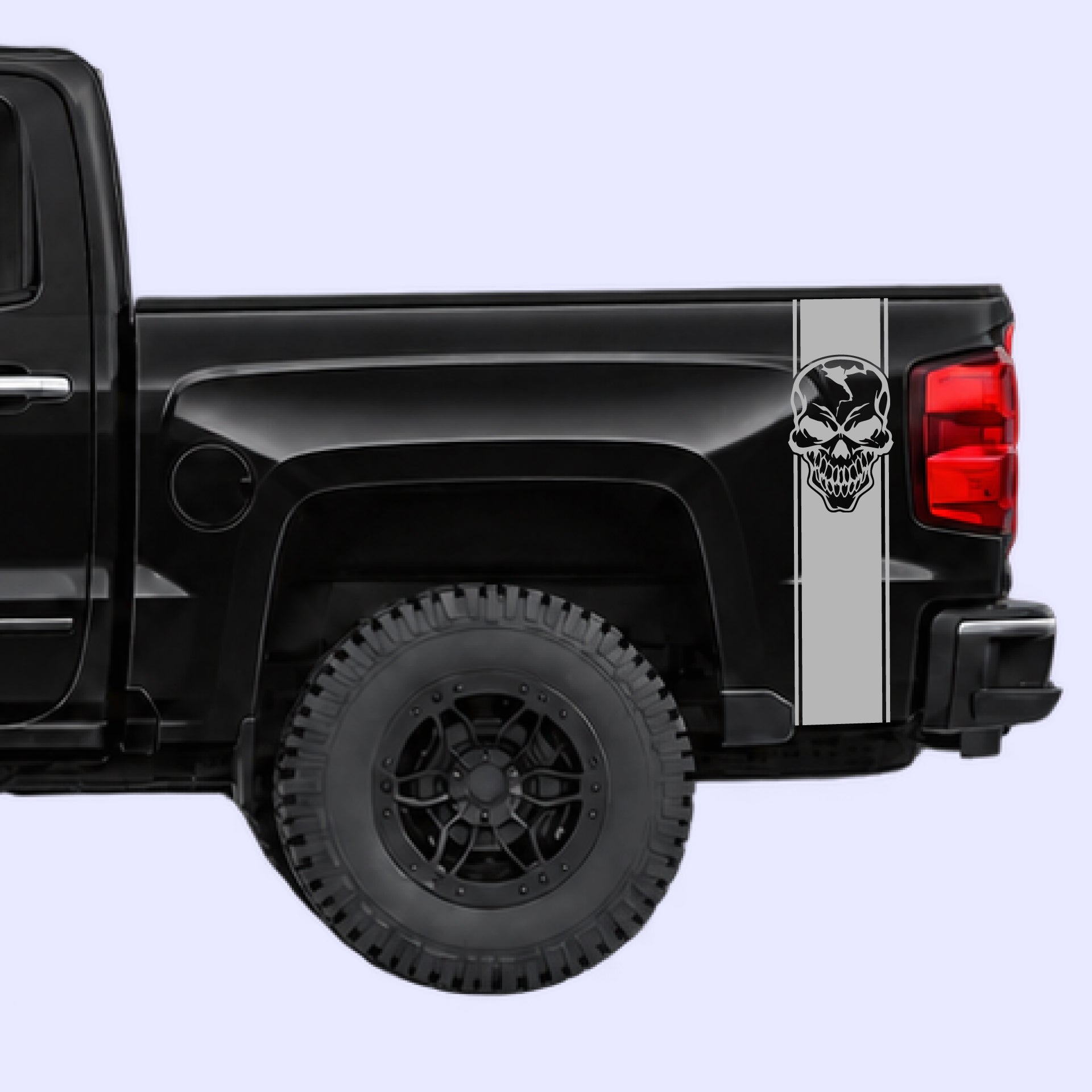 2014-2019 Chevrolet Silverado Skull Bed Stripes Vinyl Graphics Kit Gray