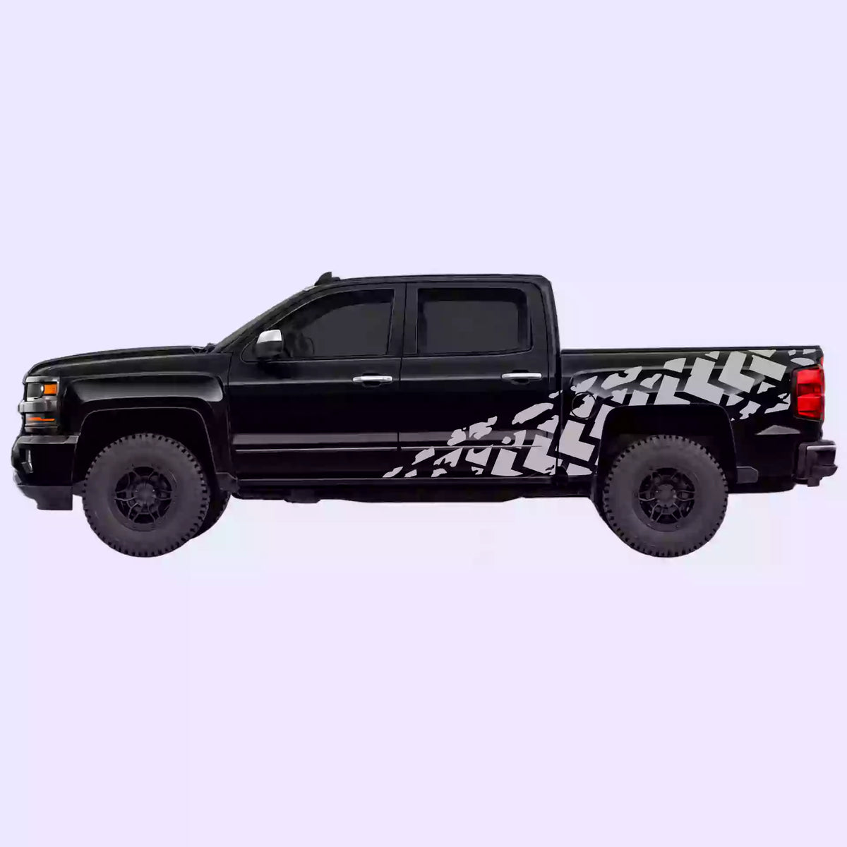 2014-2018 Chevrolet Silverado Tire Tracks Side Decals Vinyl Graphics Kit Gray