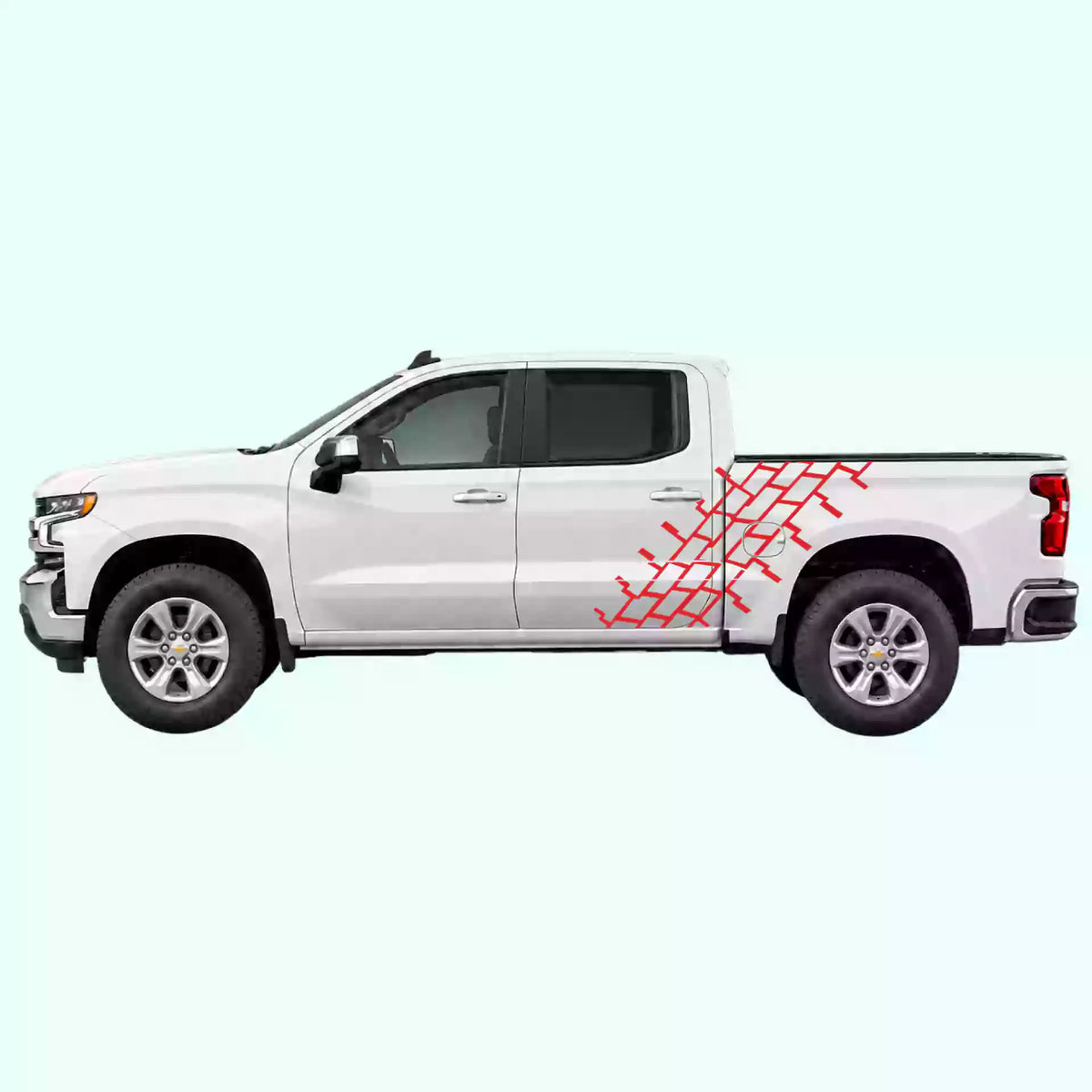 2019-present Chevrolet Silverado Tire Tread Side Decals Vinyl Graphics Kit Red