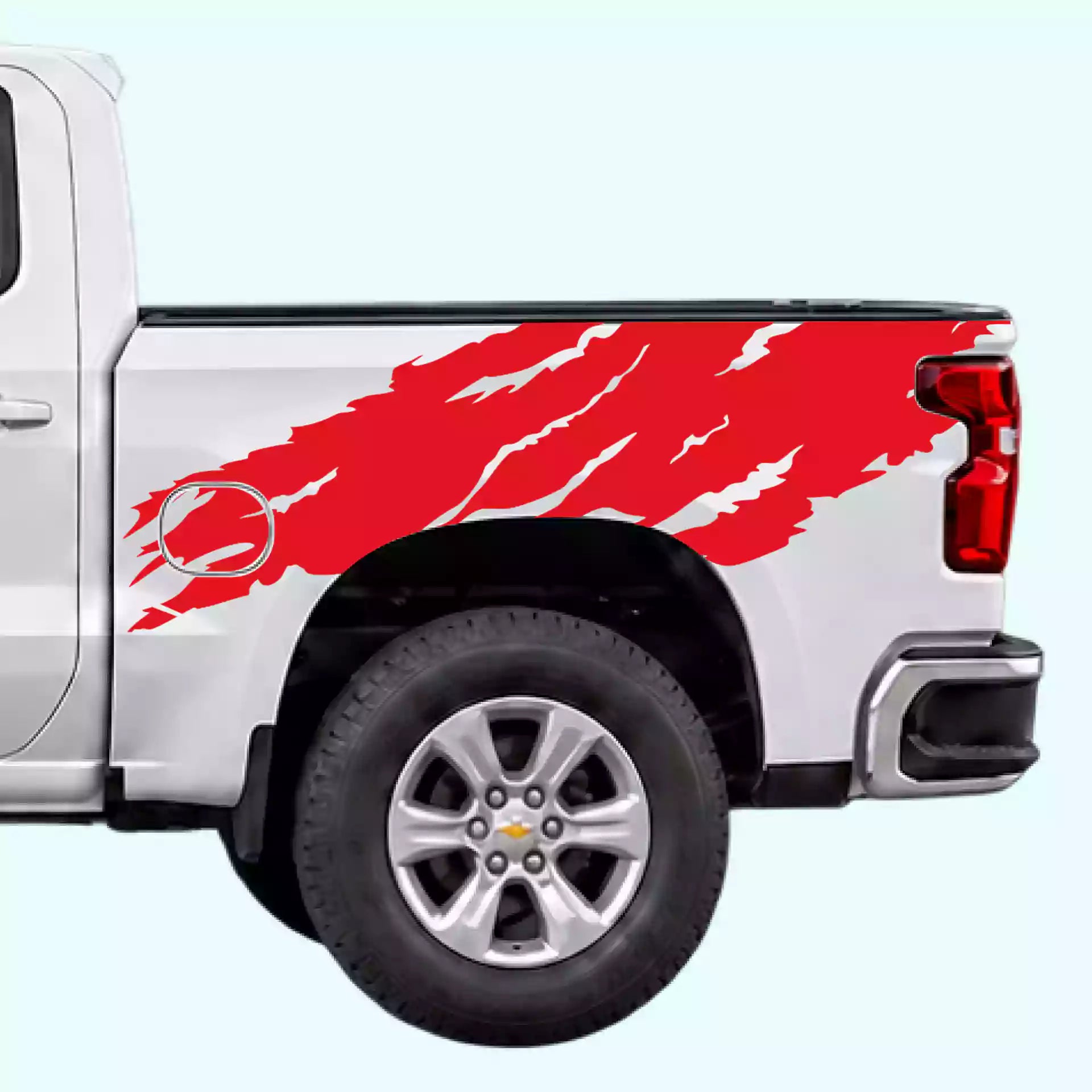 2019-present Chevrolet Silverado Torn Off Road Bed Decals Vinyl Graphics Kit Red