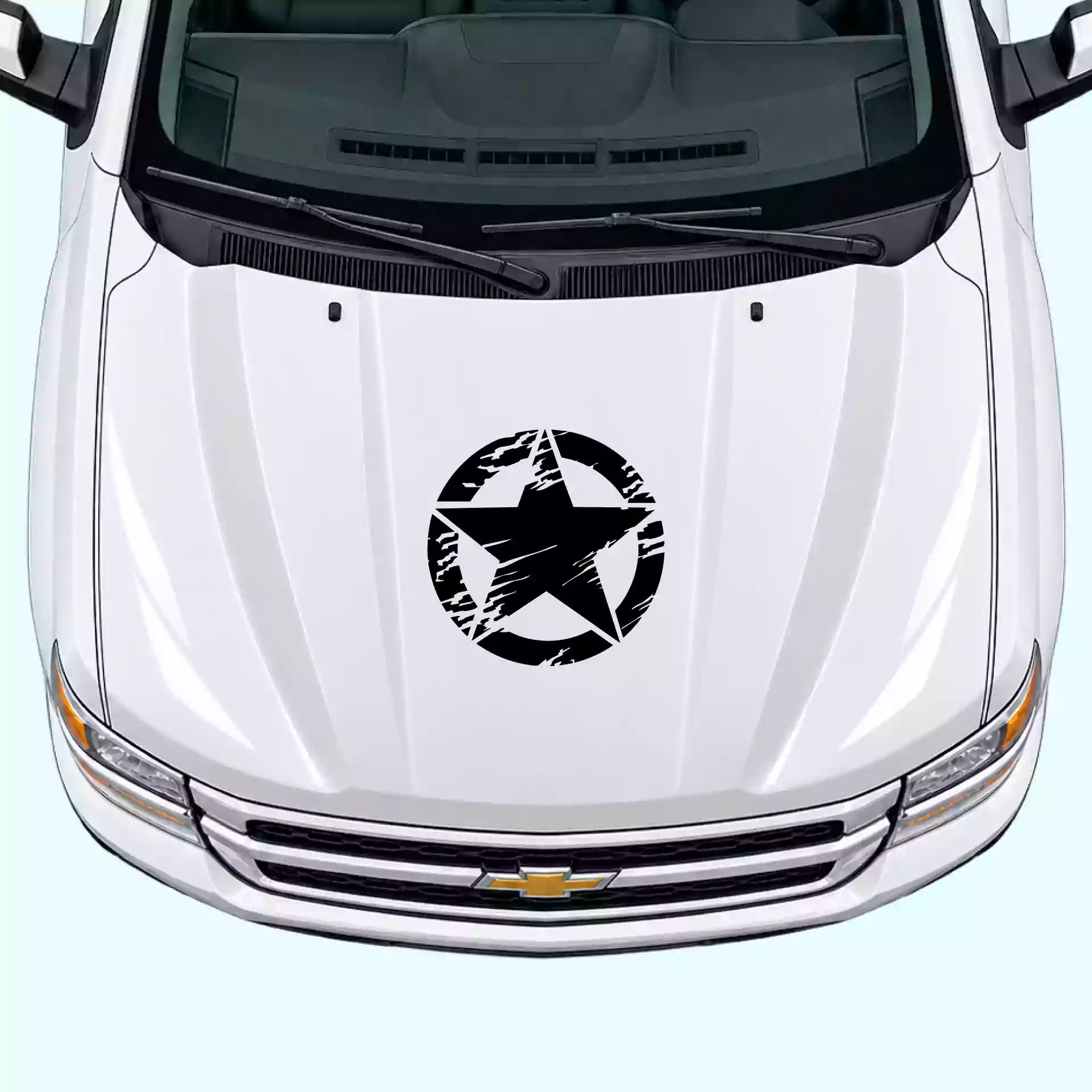 2007-2013 Chevrolet Silverado Torn Star Hood Decal Vinyl Graphics Kit Black
