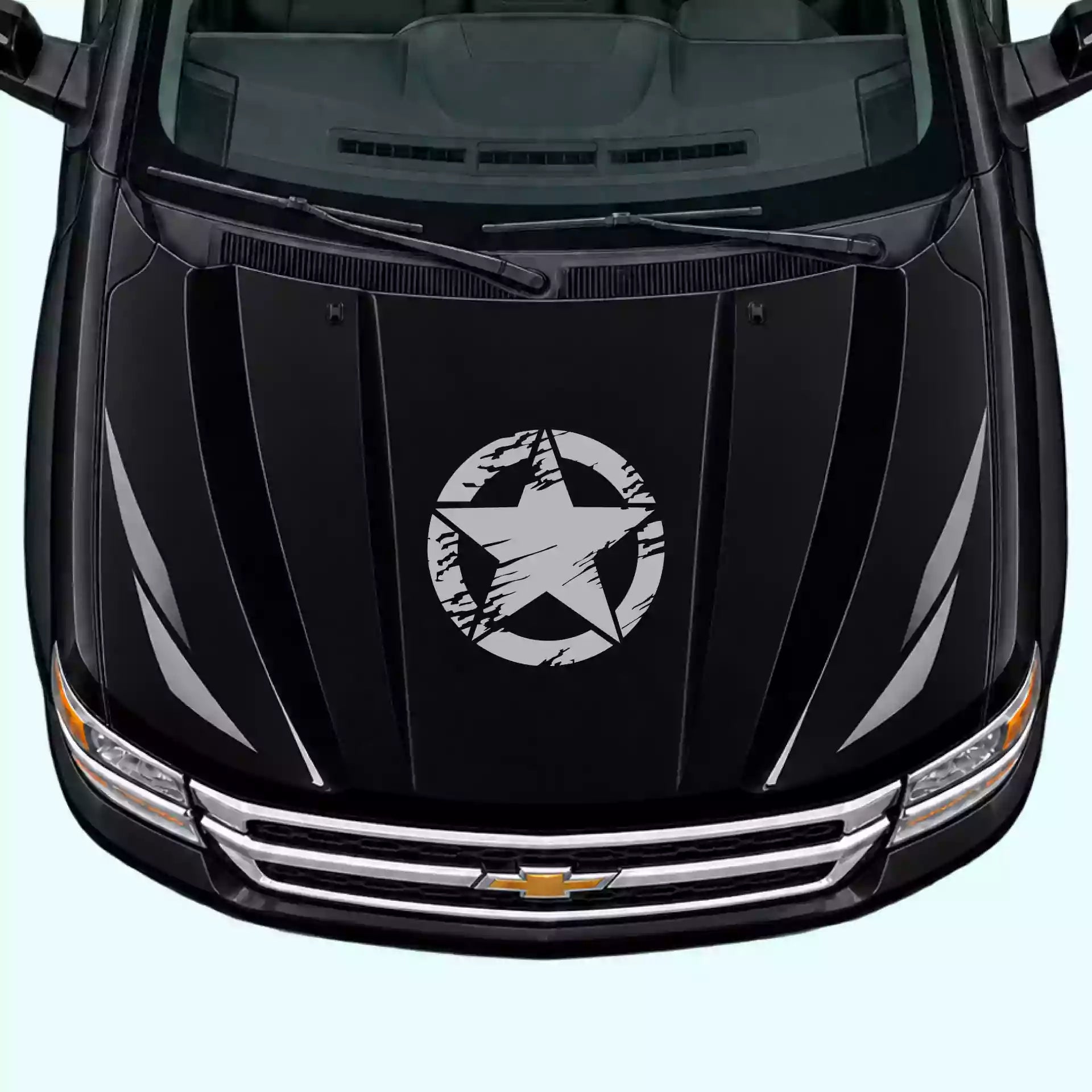 2007-2013 Chevrolet Silverado Torn Star Hood Decal Vinyl Graphics Kit Gray