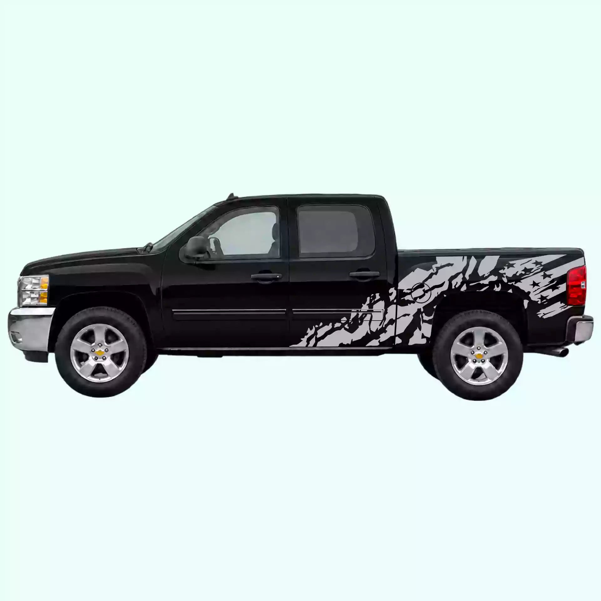 2007-2013 Chevrolet Silverado US Flag Shred Side Decals Vinyl Graphics Kit Gray