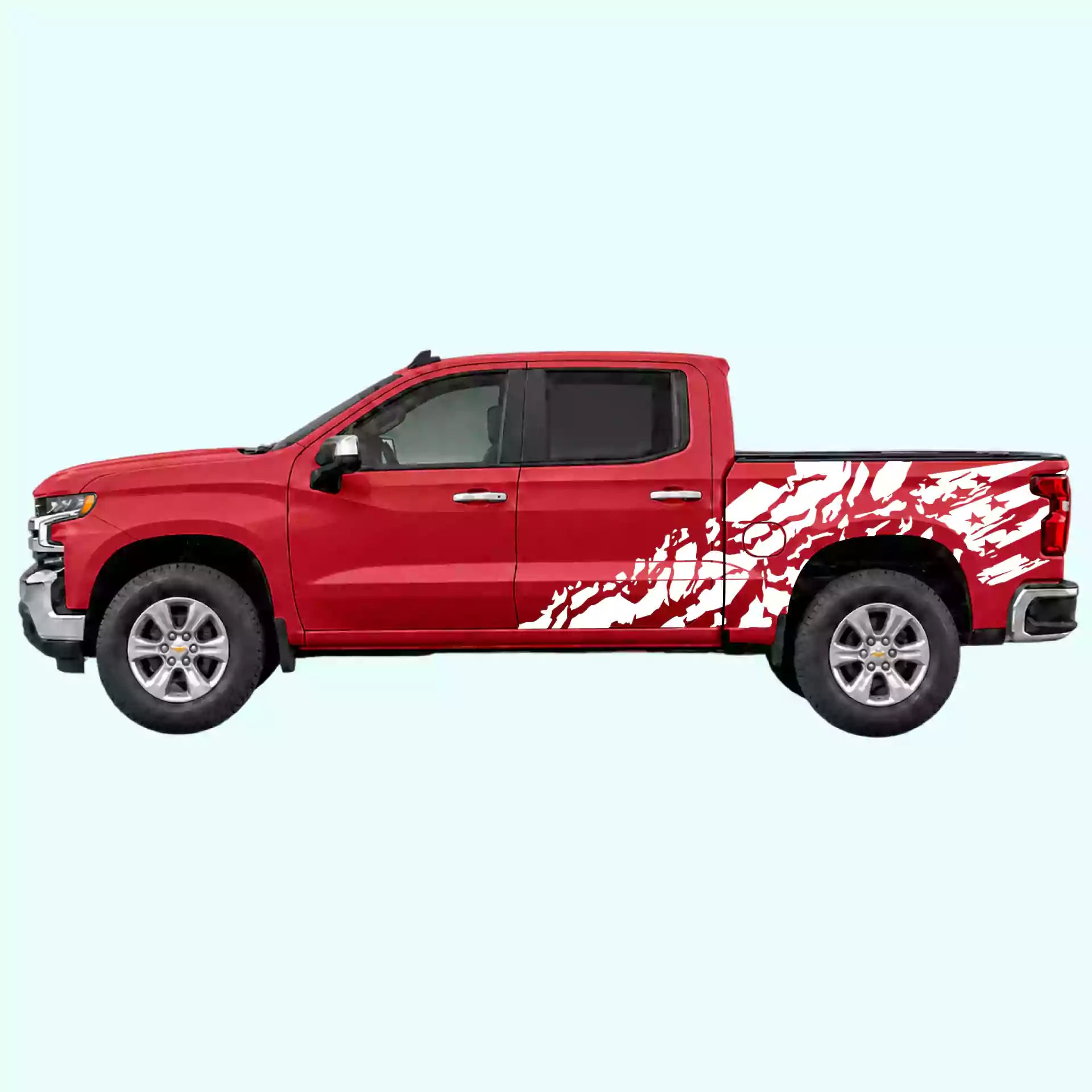 2019-present Chevrolet Silverado US Flag Shred Side Decals Vinyl Graphics Kit White