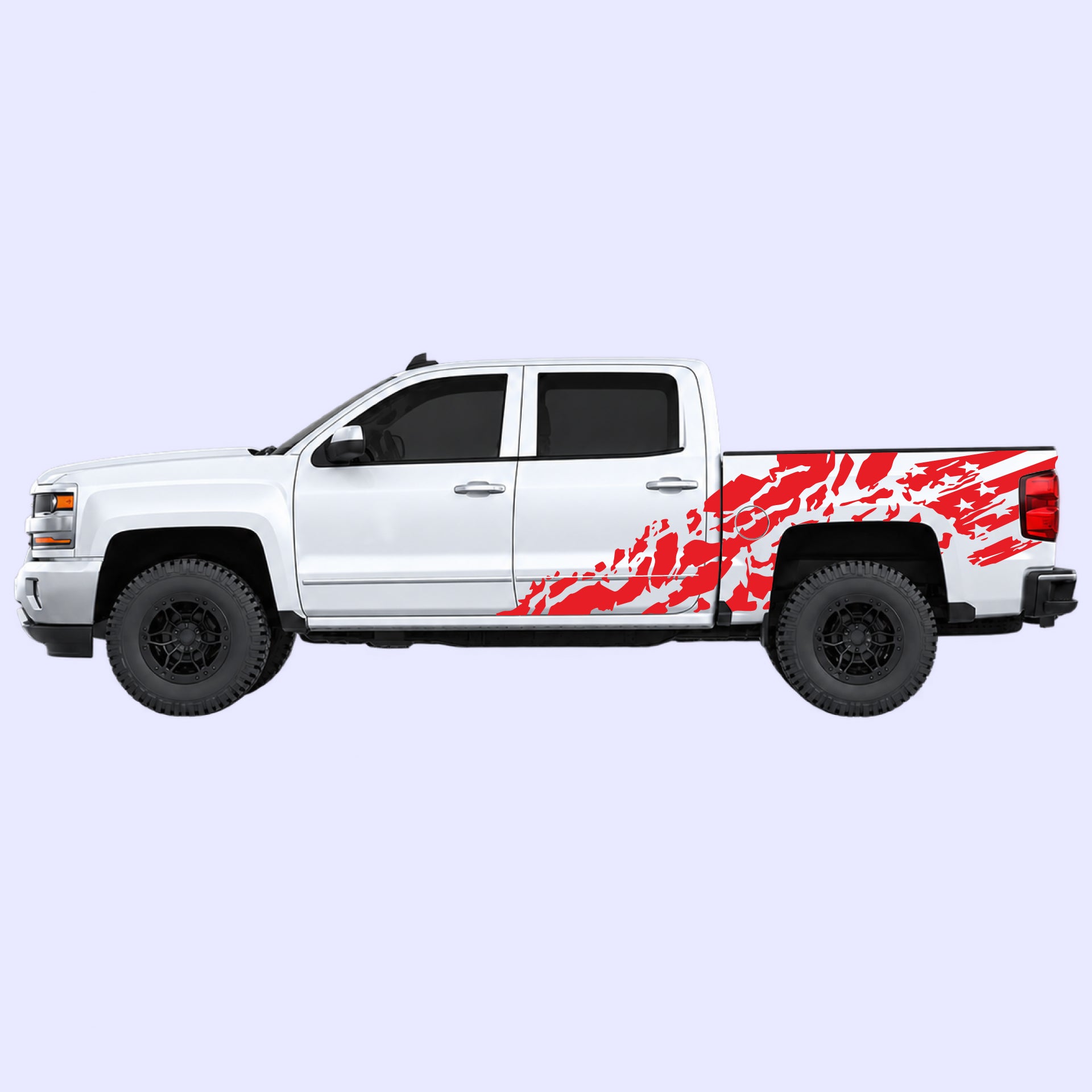 2014-2019 Chevrolet Silverado US Flag Shred Side Decals Vinyl Graphics Kit Red