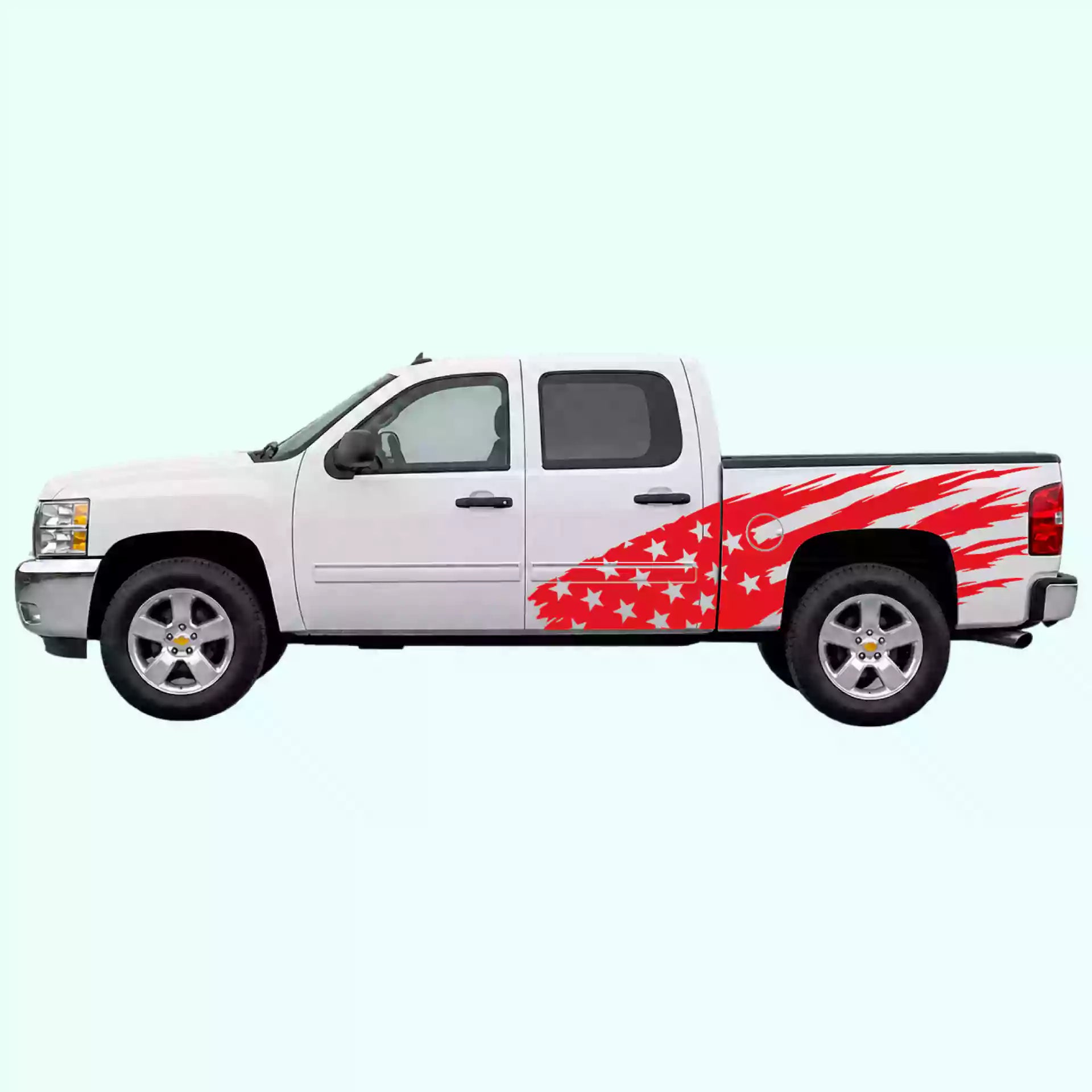 2007-2013 Chevrolet Silverado US Flag Side Decals Vinyl Graphics Kit Red