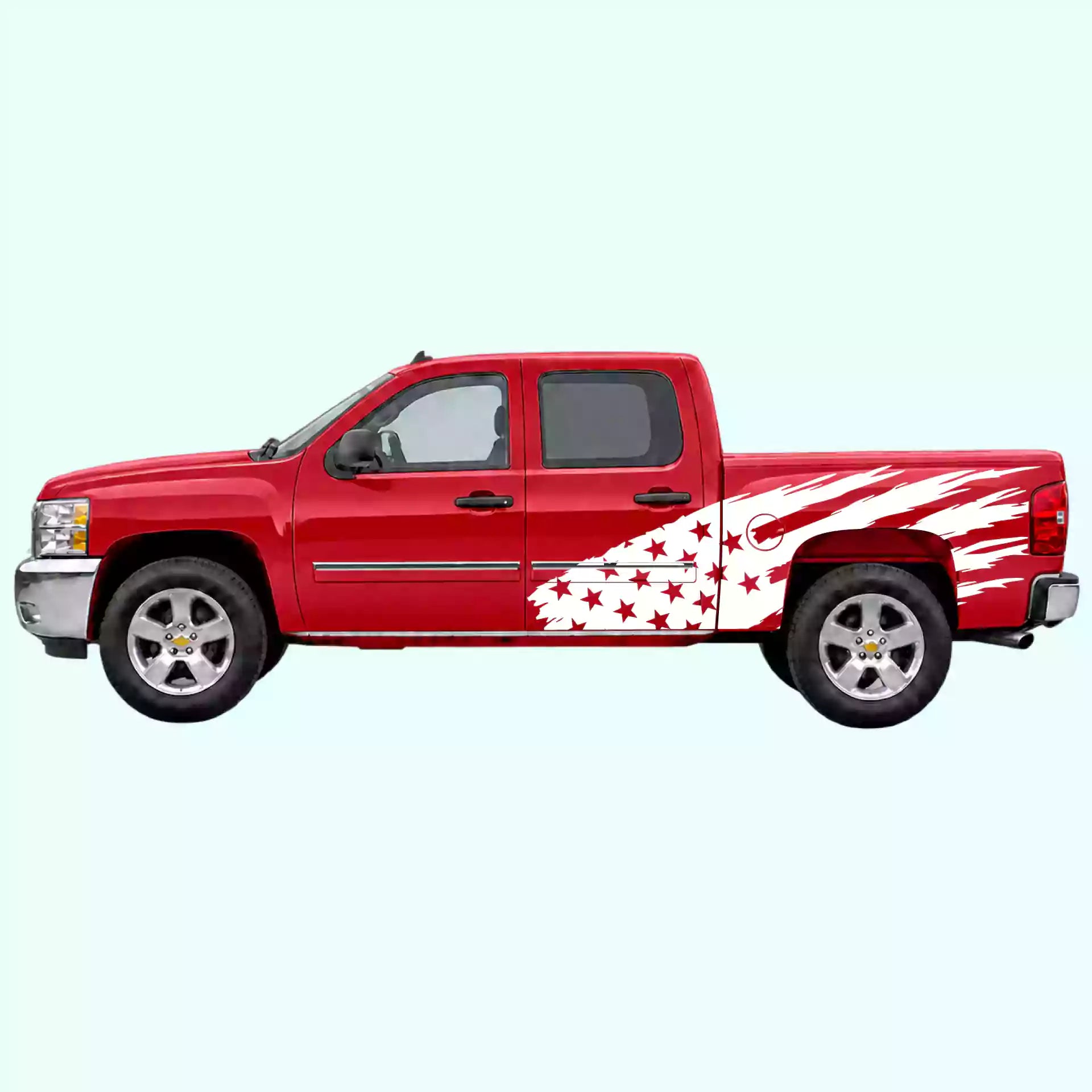 2007-2013 Chevrolet Silverado US Flag Side Decals Vinyl Graphics Kit White