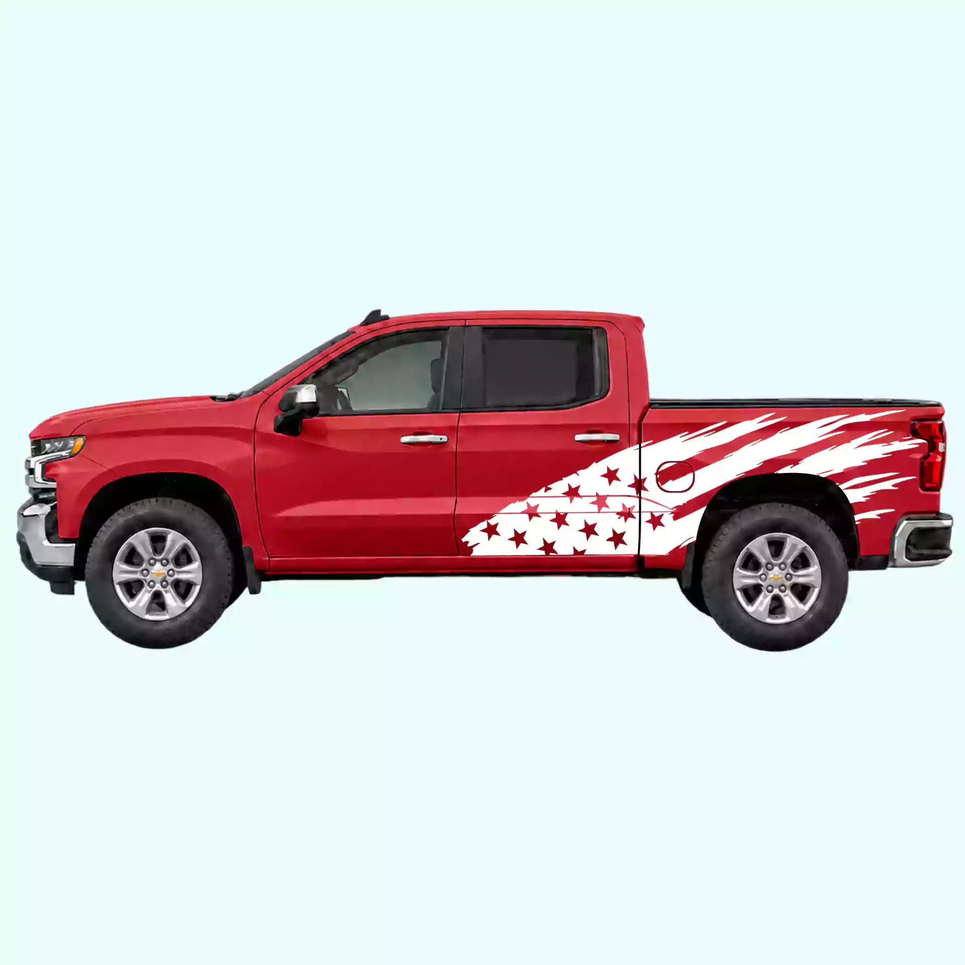 2019-present Chevrolet Silverado US Flag Side Decals Vinyl Graphics Kit White