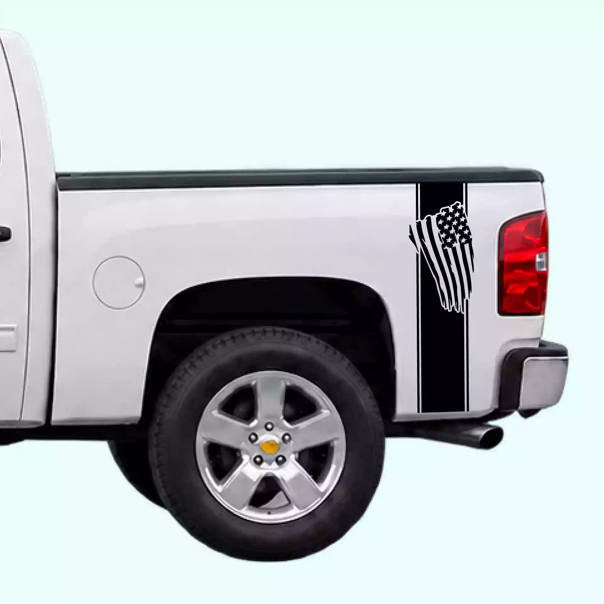 2007-2013 Chevrolet Silverado USA Flag Bed Decals Vinyl Graphics Kit Black